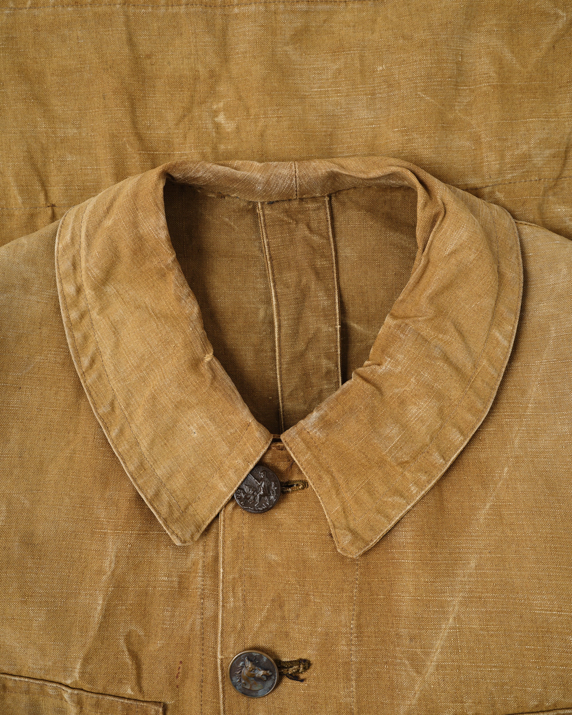 ［~30’s］French Vintage Linen Canvas Hunting Jacket With Chin Strap