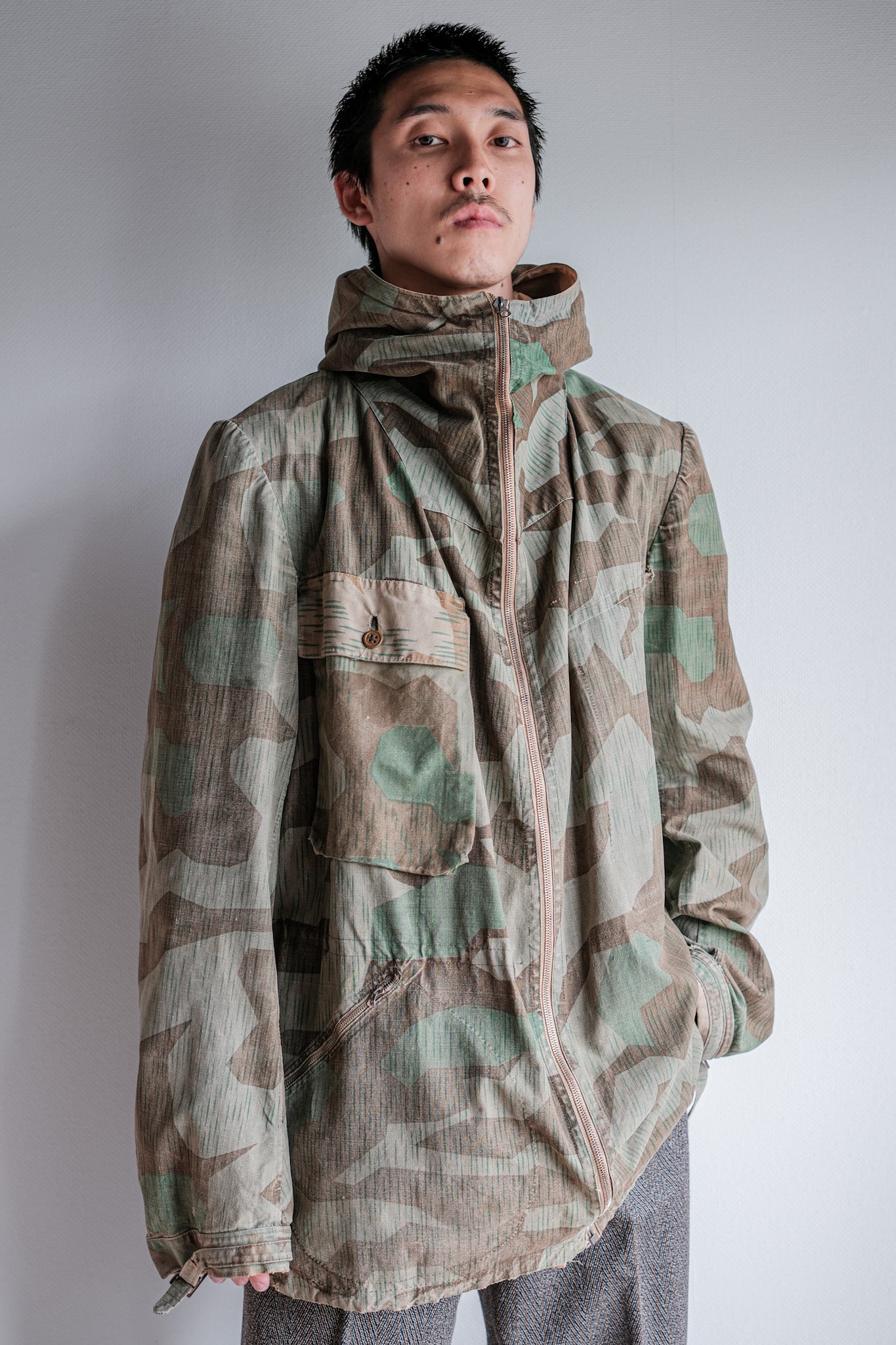 [~ 40's] WWⅡ German Army Splinter Camouflage Zip Up Hooded Jacket "LOCALMADE" "Wehrmacht"