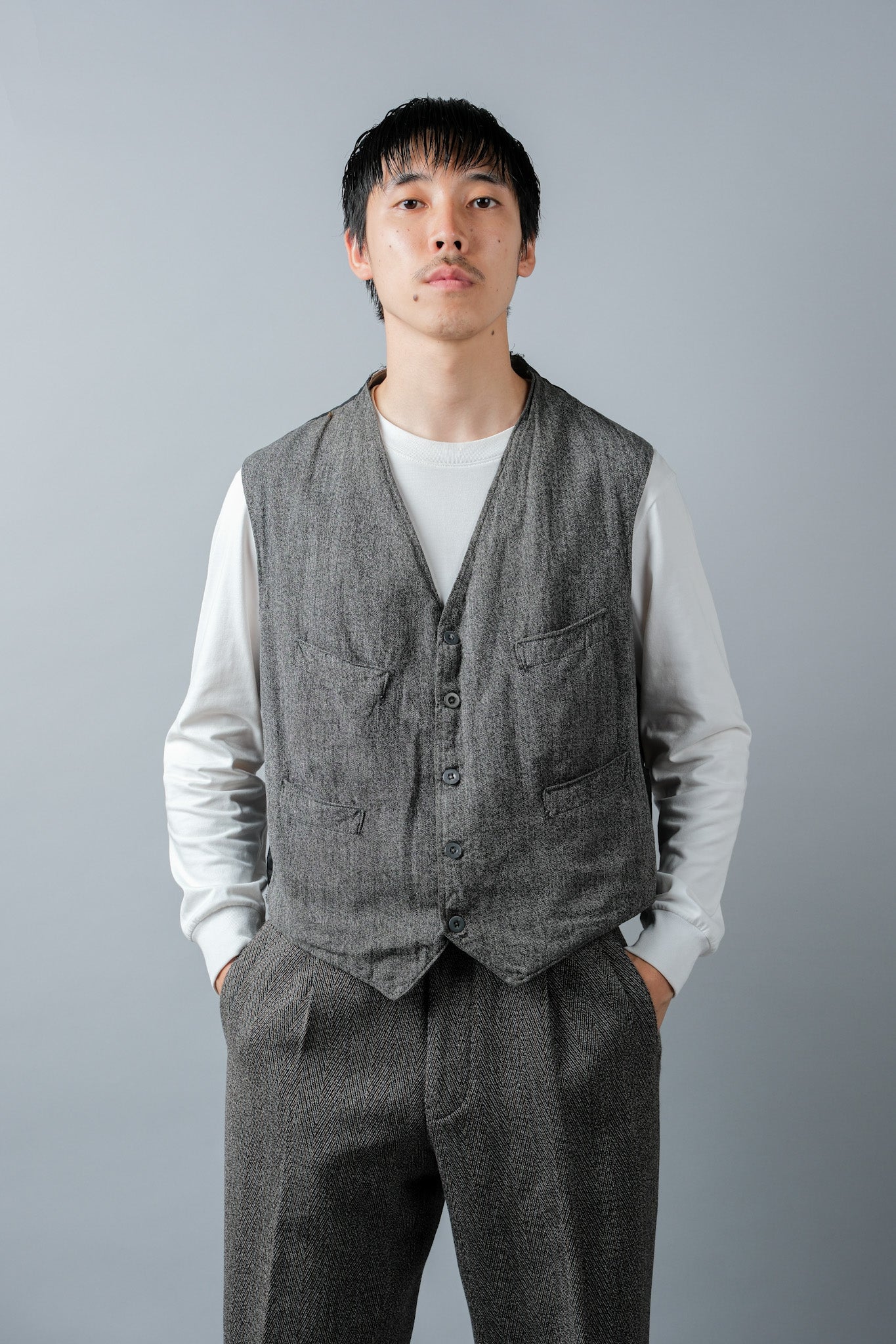 [~ 50's] French Vintage Salt & Pepper Cotton Work Gilet