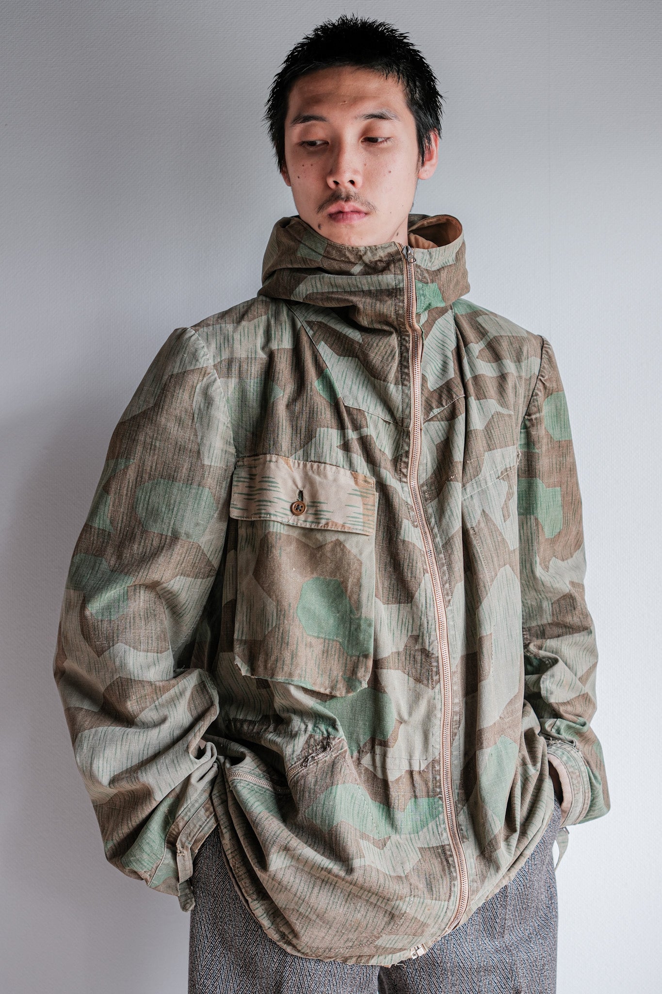 [~ 40's] WWⅡ German Army Splinter Camouflage Zip Up Hooded Jacket "LOCALMADE" "Wehrmacht"