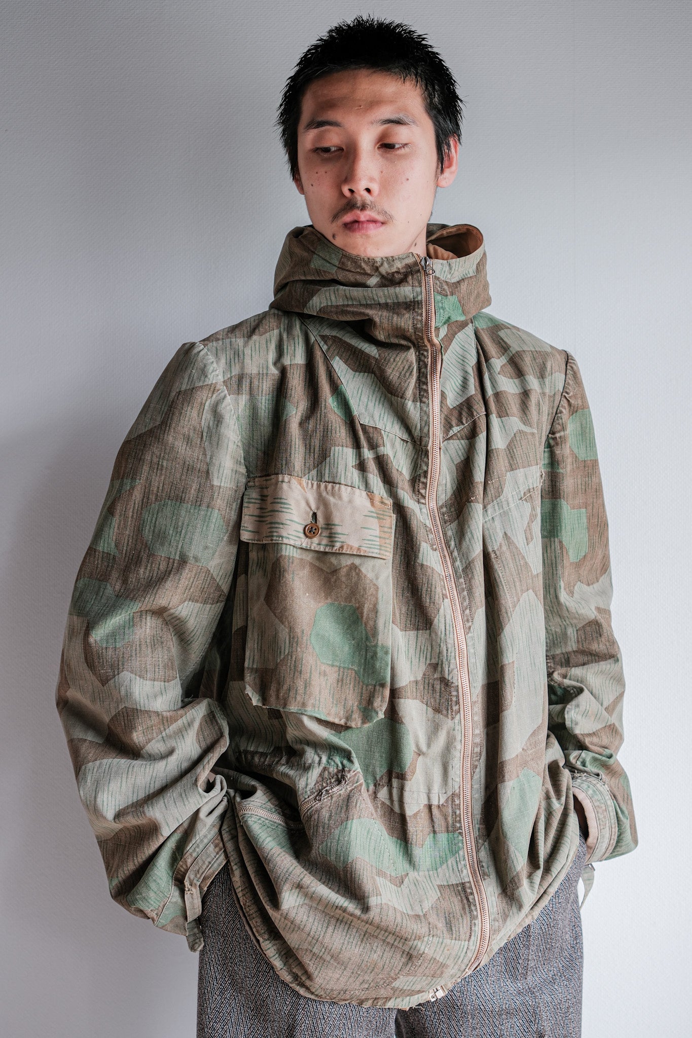 ［~40's］WWⅡ German Army Splinter Camouflage Zip Up Hooded Jacket "Localmade" "Wehrmacht"