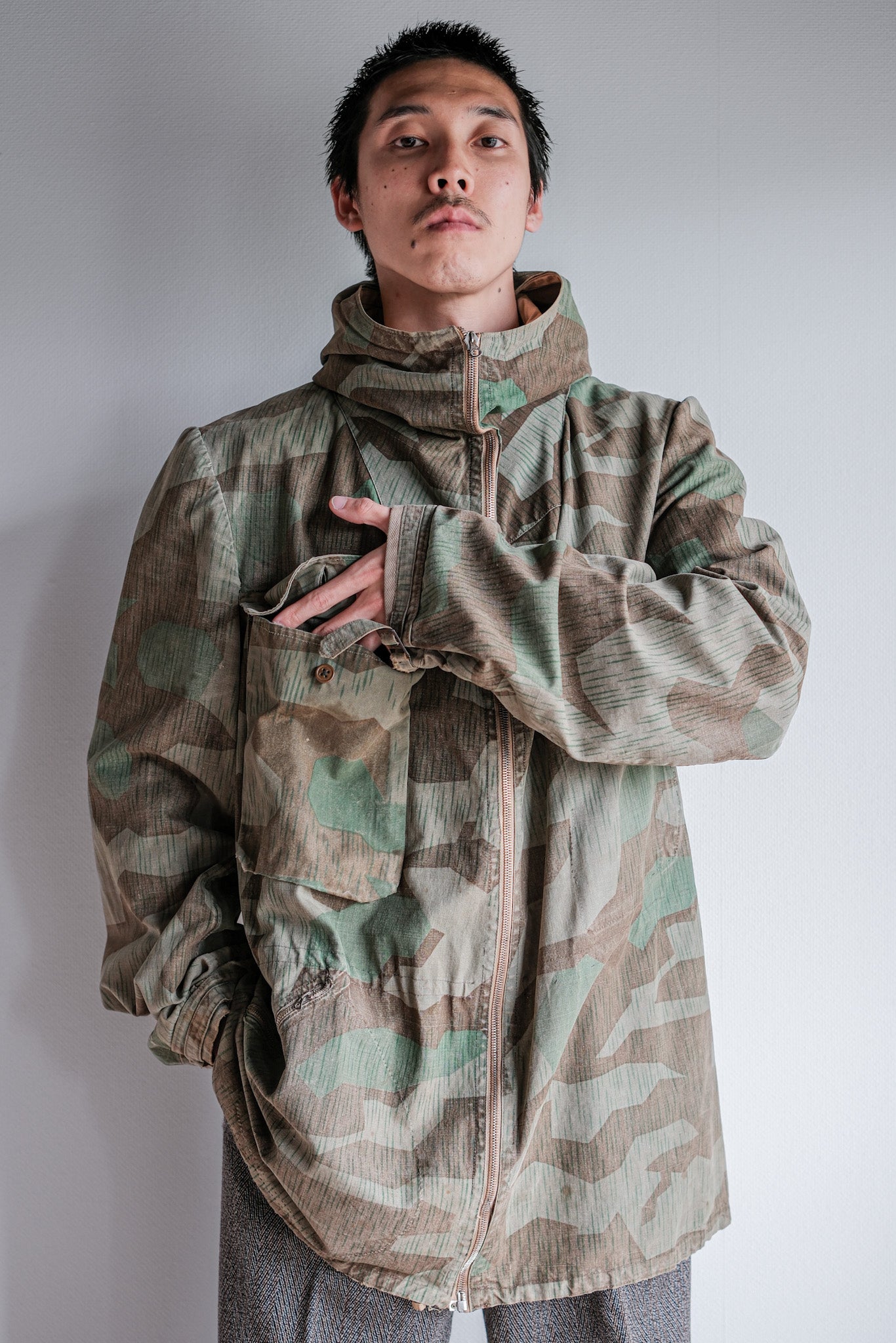 【~40's】WWⅡ German Army Splinter Camouflage Zip Up Hooded Jacket "Localmade" "Wehrmacht"