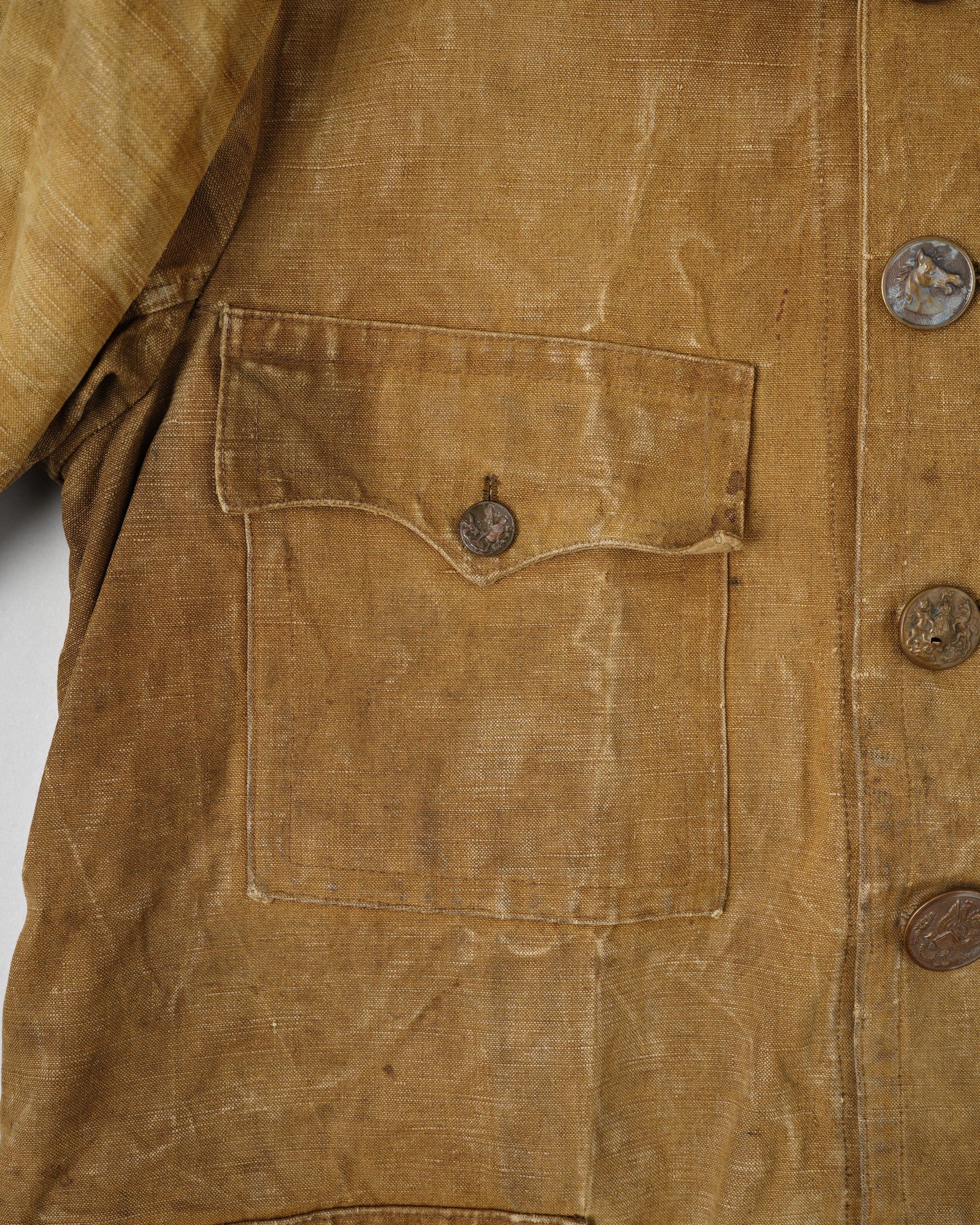 ［~30’s］French Vintage Linen Canvas Hunting Jacket With Chin Strap