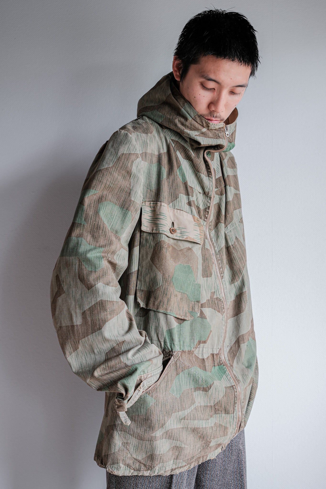 [~ 40's] WWⅡ German Army Splinter Camouflage Zip Up Hooded Jacket "LOCALMADE" "Wehrmacht"