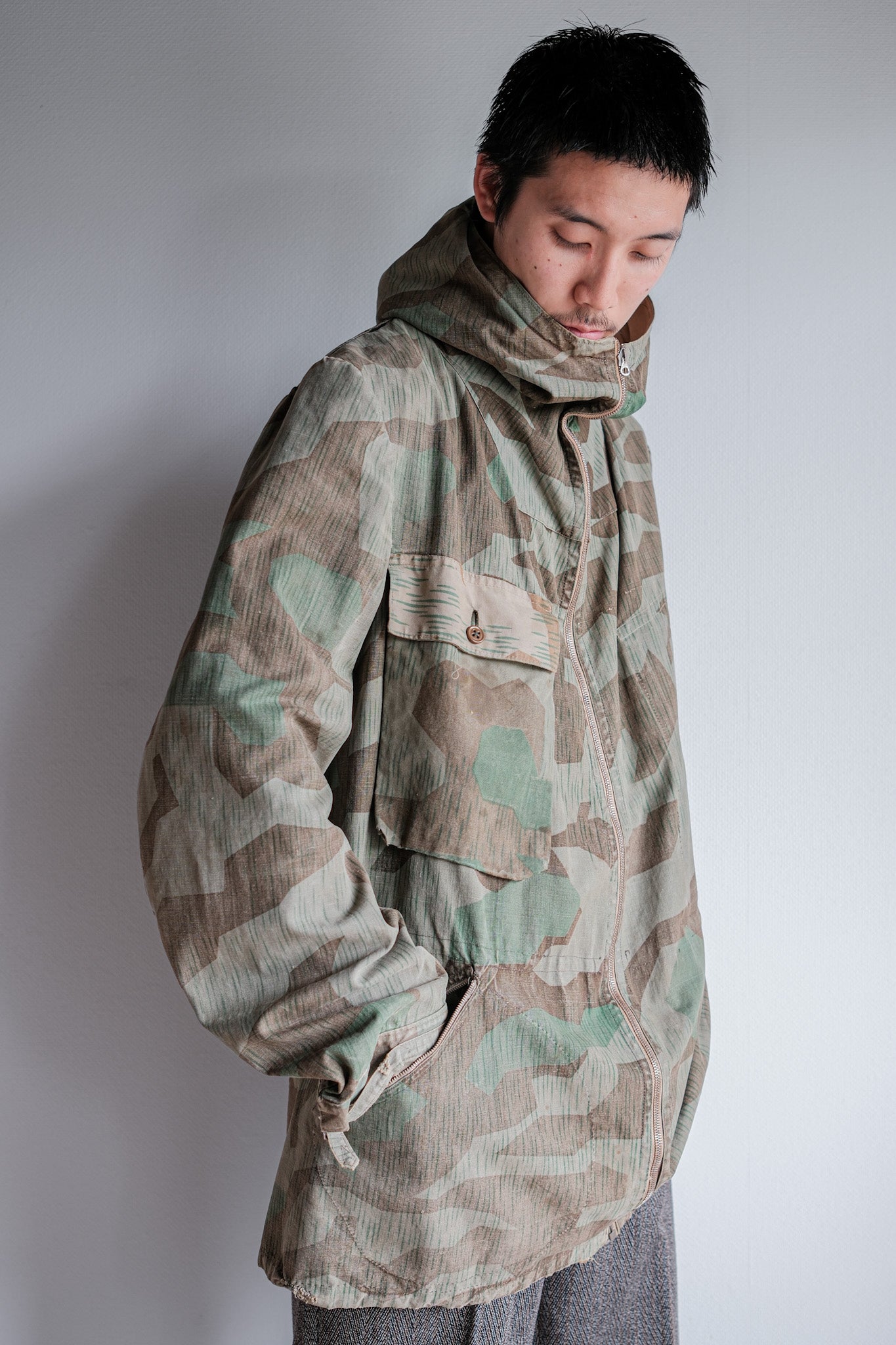 ［~40's］WWⅡ German Army Splinter Camouflage Zip Up Hooded Jacket "Localmade" "Wehrmacht"