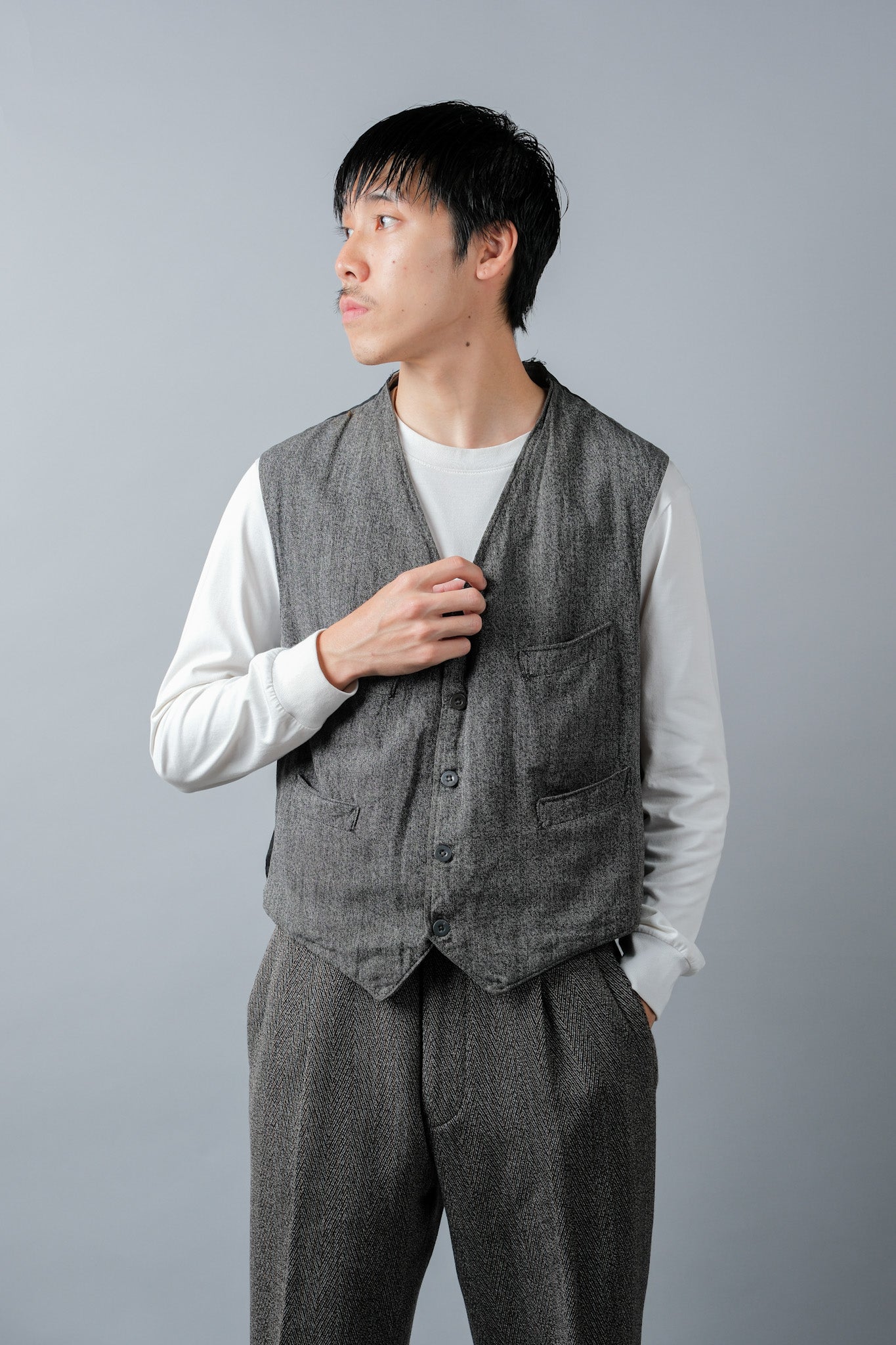 【~50's】French Vintage Salt & Pepper Cotton Work Gilet