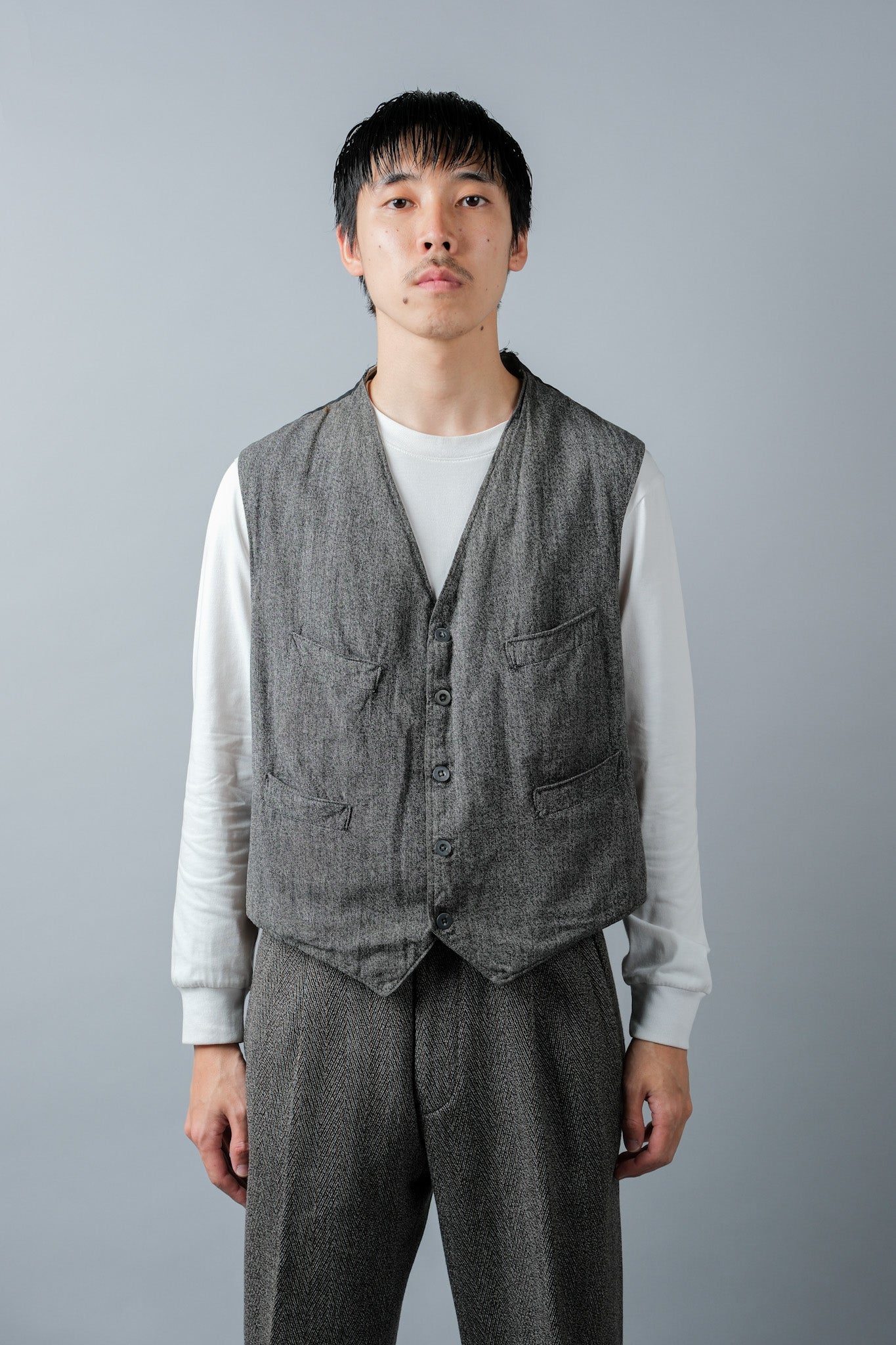 [~ 50's] French Vintage Salt & Pepper Cotton Work Gilet