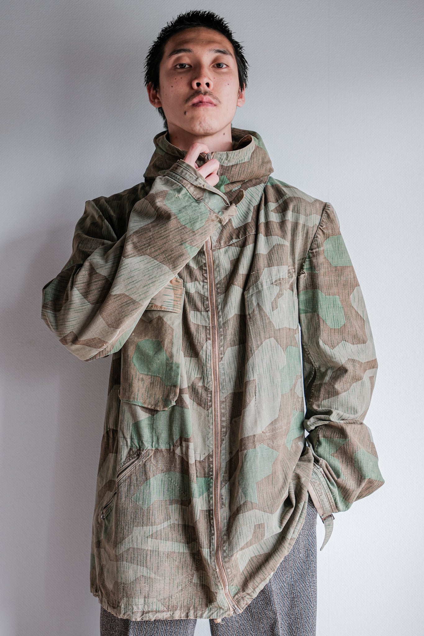 ［~40's］WWⅡ German Army Splinter Camouflage Zip Up Hooded Jacket "Localmade" "Wehrmacht"