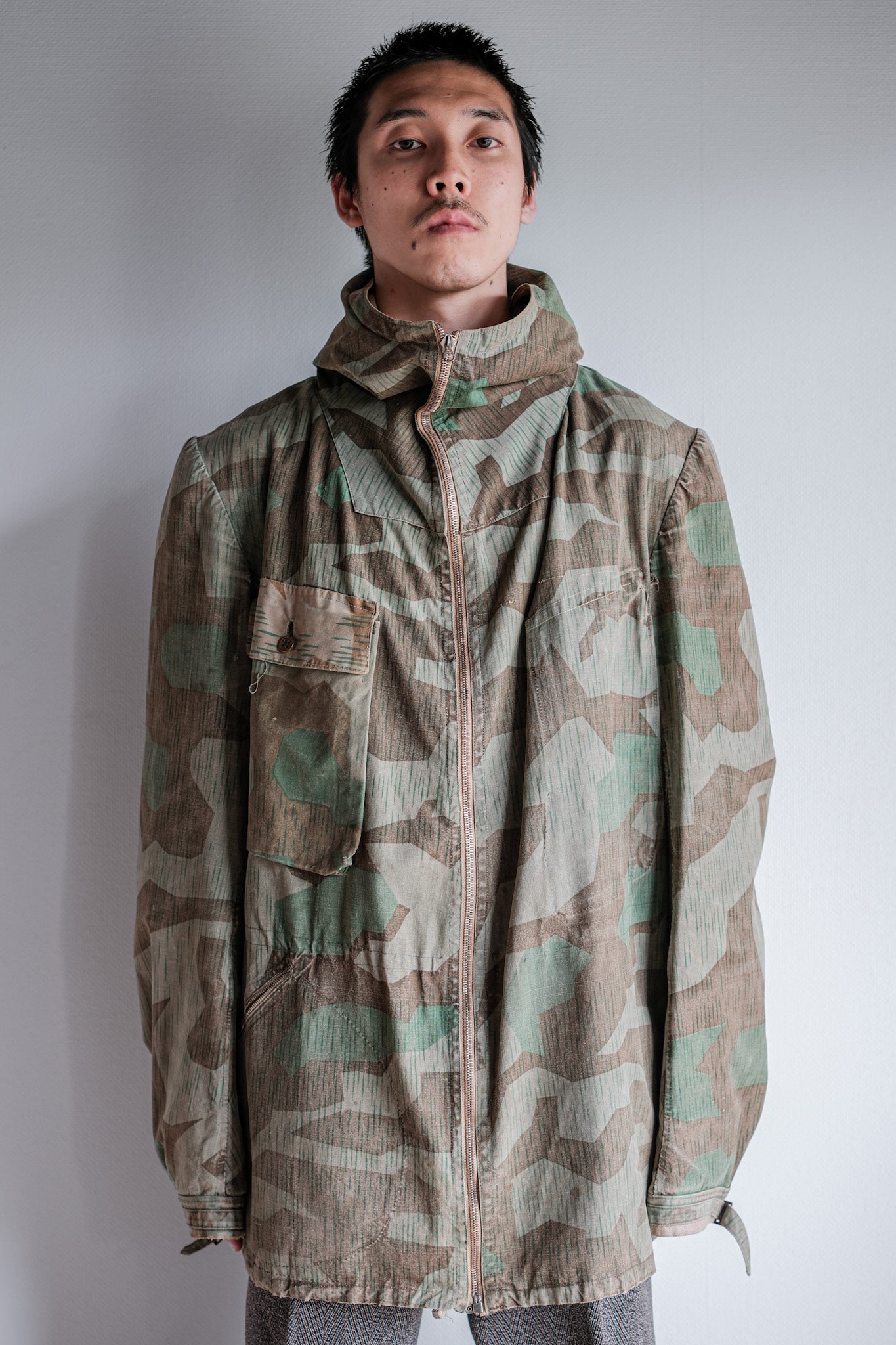 [~ 40's] WWⅡ German Army Splinter Camouflage Zip Up Hooded Jacket "LOCALMADE" "Wehrmacht"