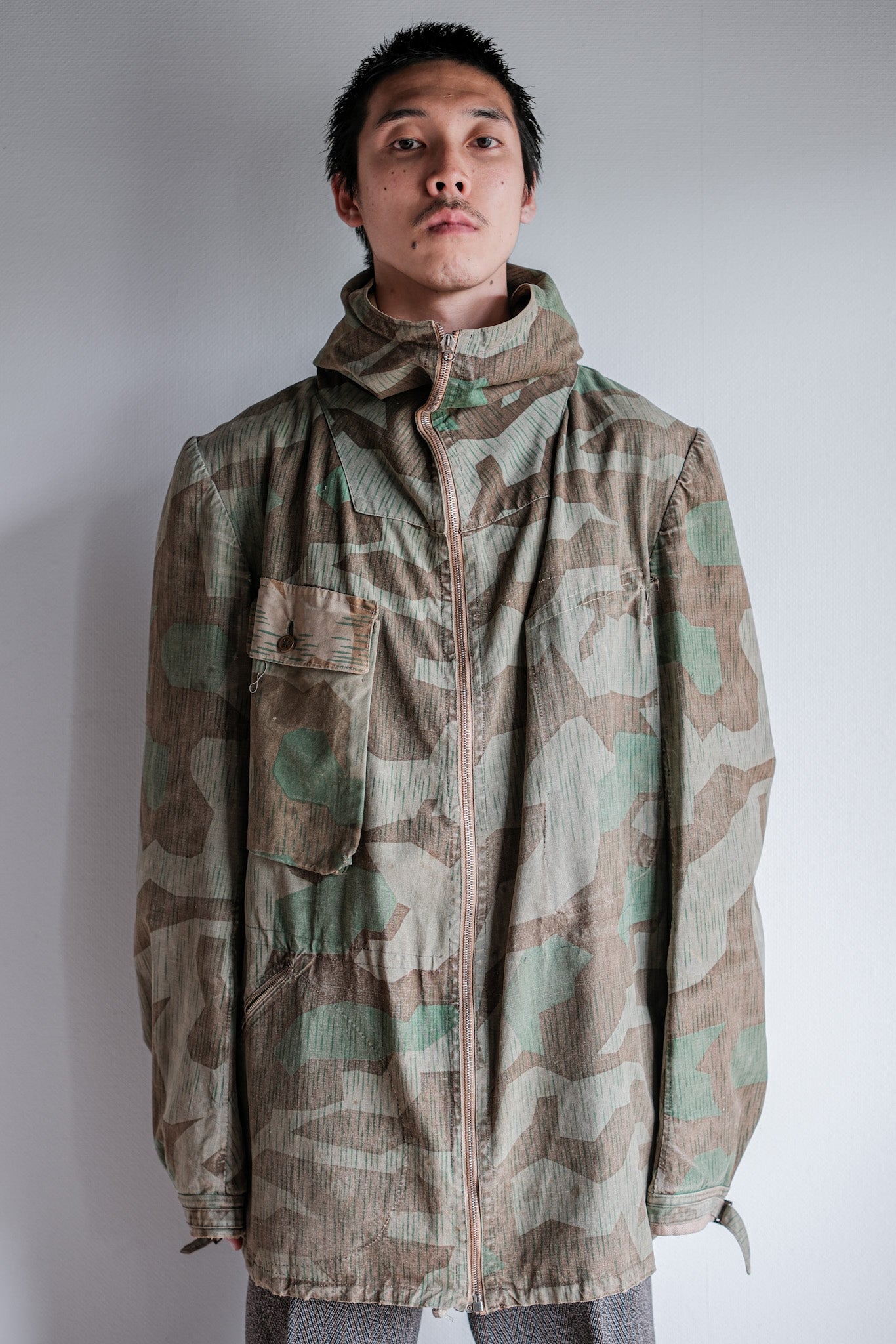 ［~40's］WWⅡ German Army Splinter Camouflage Zip Up Hooded Jacket "Localmade" "Wehrmacht"