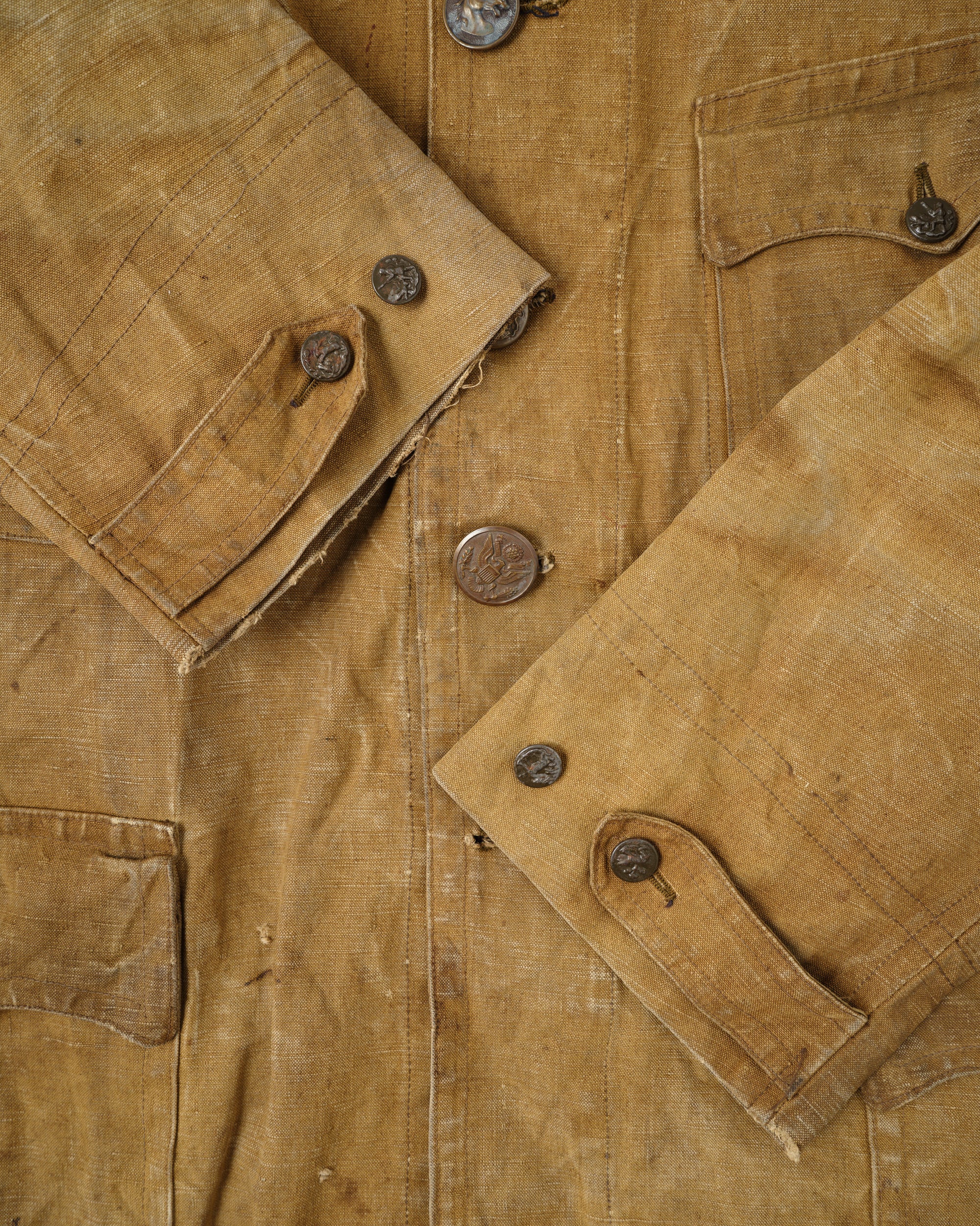 ［~30’s］French Vintage Linen Canvas Hunting Jacket With Chin Strap