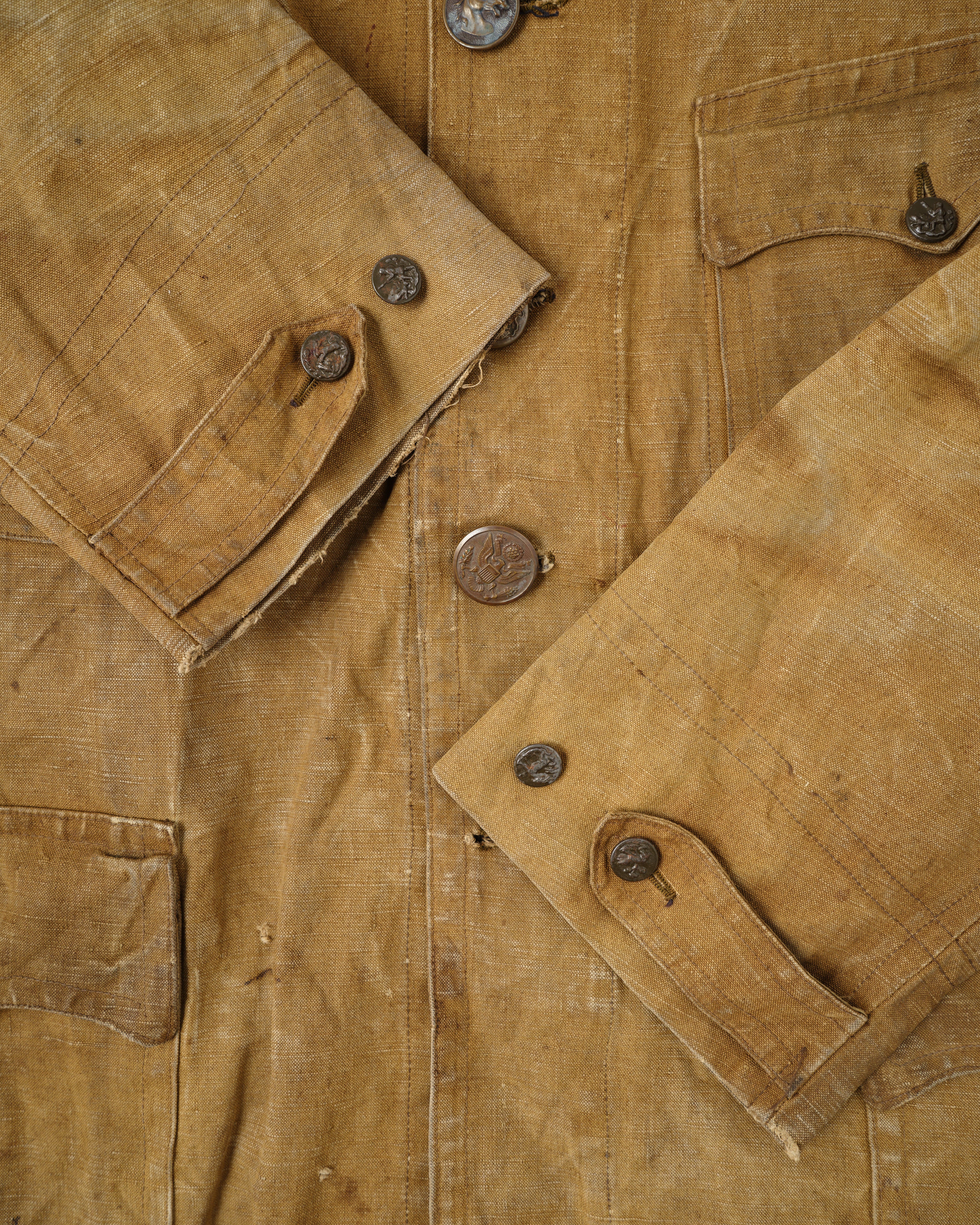 [~30's] 턱끈이 달린 프렌치 빈티지 리넨 캔버스 헌팅자켓