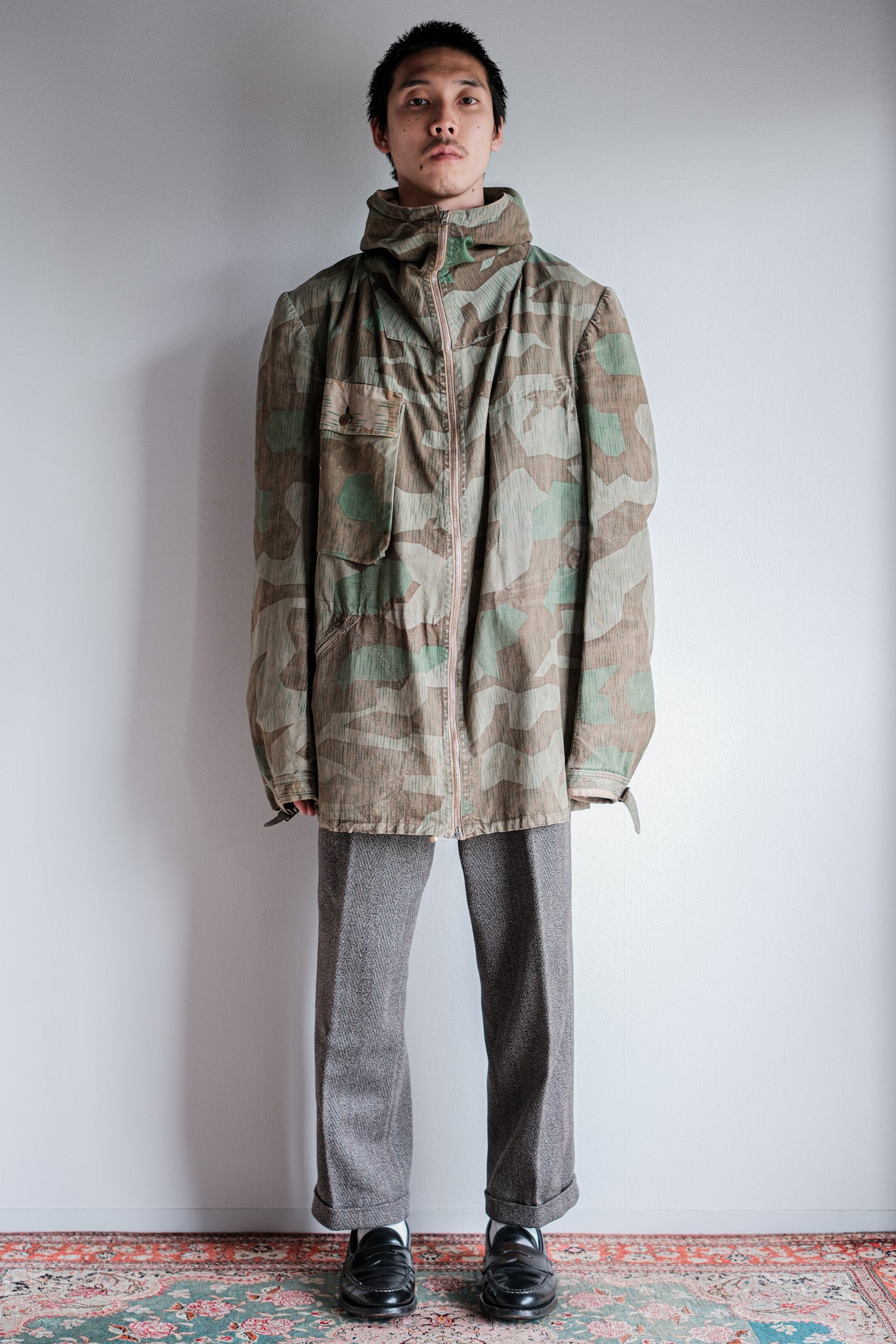 ［~40's］WWⅡ German Army Splinter Camouflage Zip Up Hooded Jacket "Localmade" "Wehrmacht"