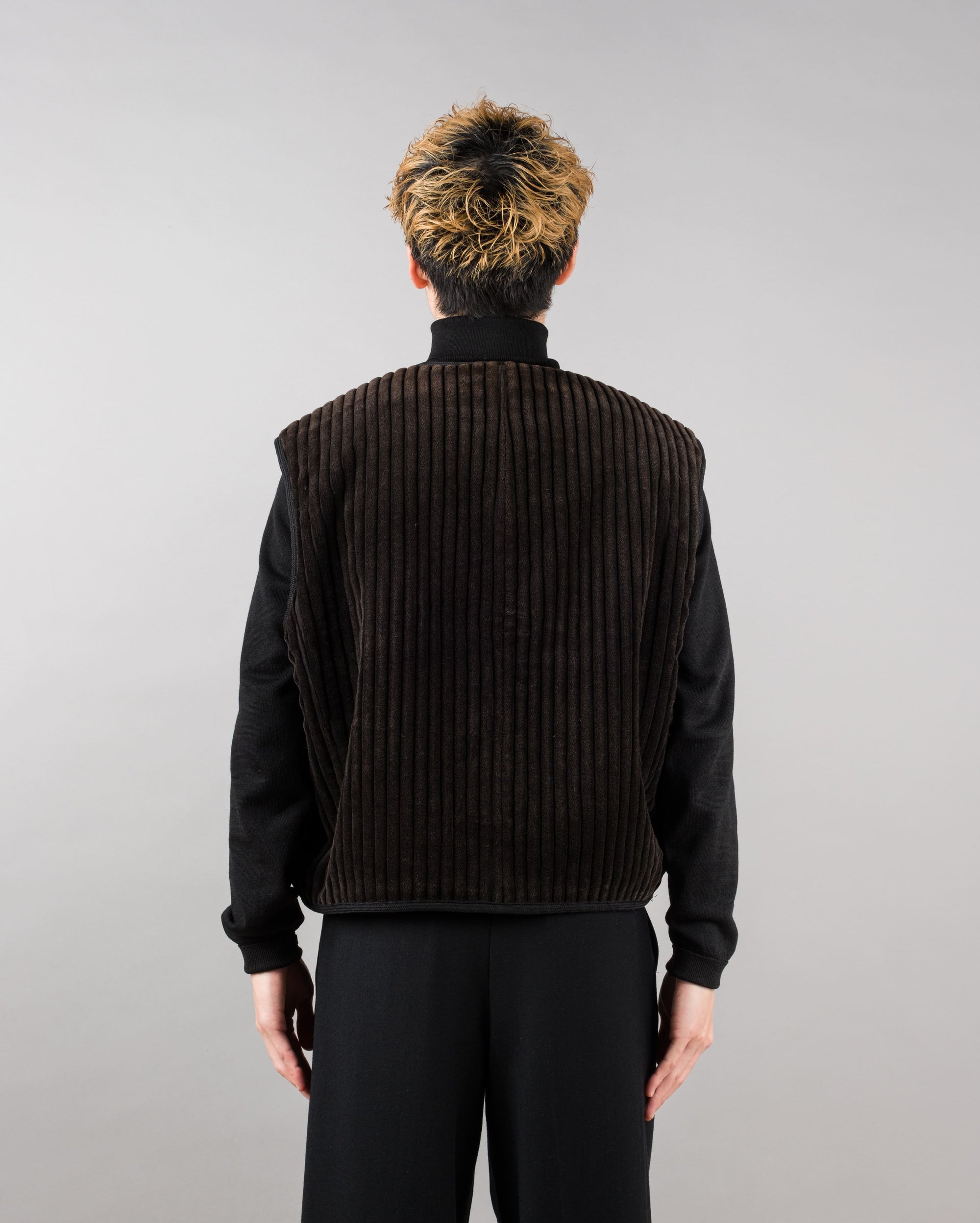 ［~90's］Old EMPORIO ARMANI Pile Lined Heavy Corduroy Zip Up Vest Size.52