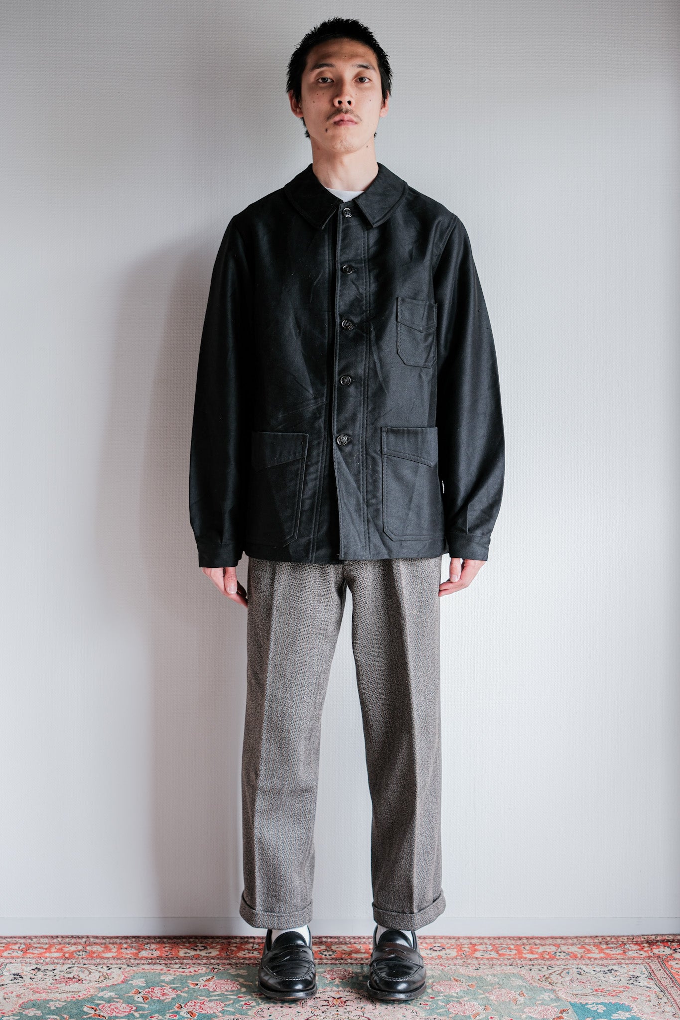 ［~30's］French Vintage Black Moleskin Work Jacket "Le Mont St. Michel"