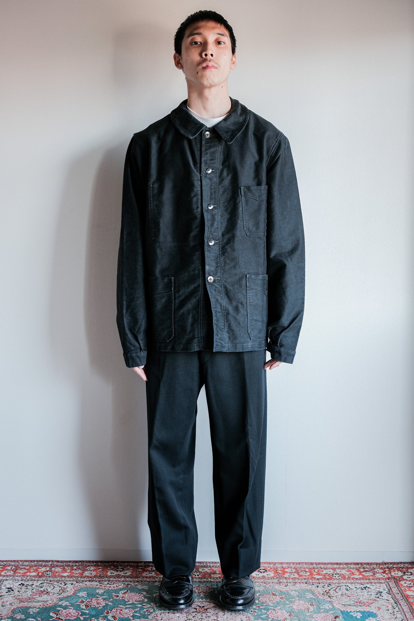 50's】French Vintage Black Moleskin Work Jacket