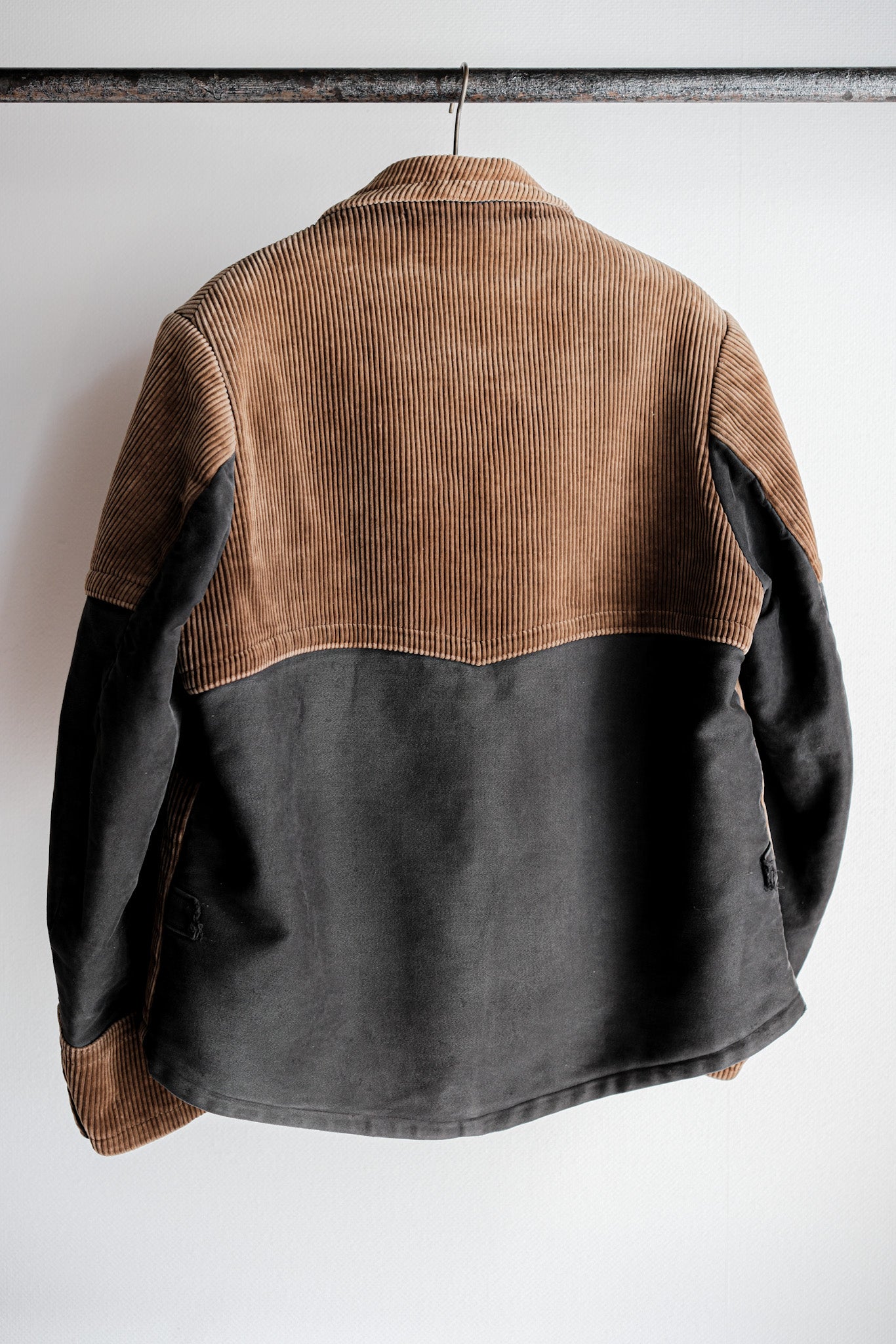 [~ 40 '] 벨기에 빈티지 브라운 코듀로이 더블 가슴 작업 재킷