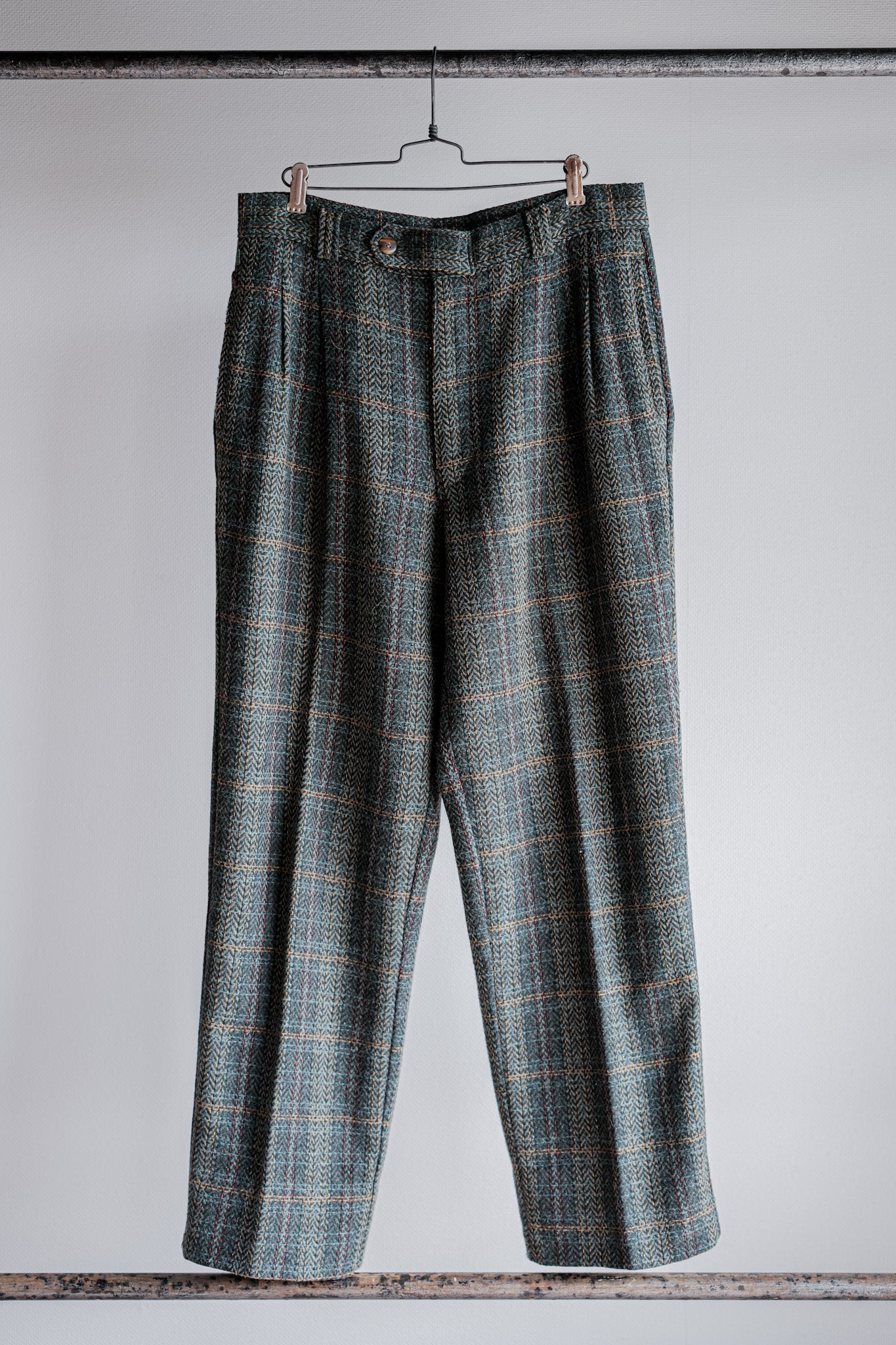 【~90's】Italian Vintage 2 Tuck Mixed Wool Trousers Size.50