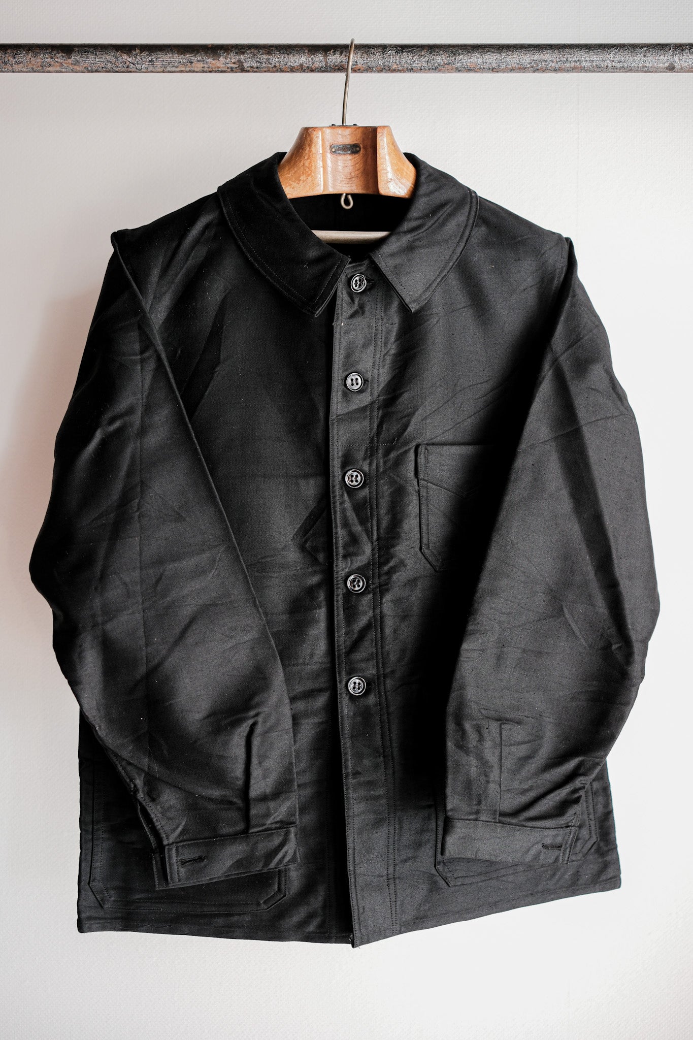 【~30's】French Vintage Black Moleskin Work Jacket "Le Mont St. Michel"