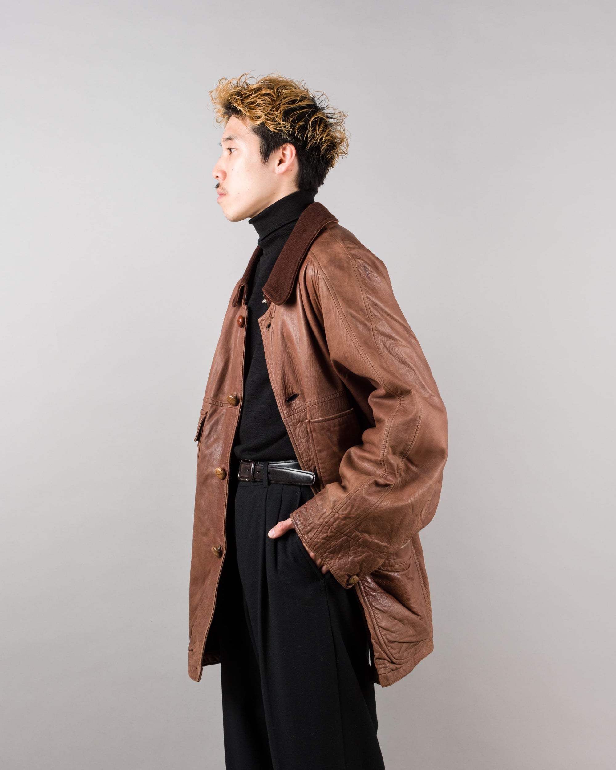 【87AW】Old C.P.Company Brown Leather 4 Pockets Jacket Size.48