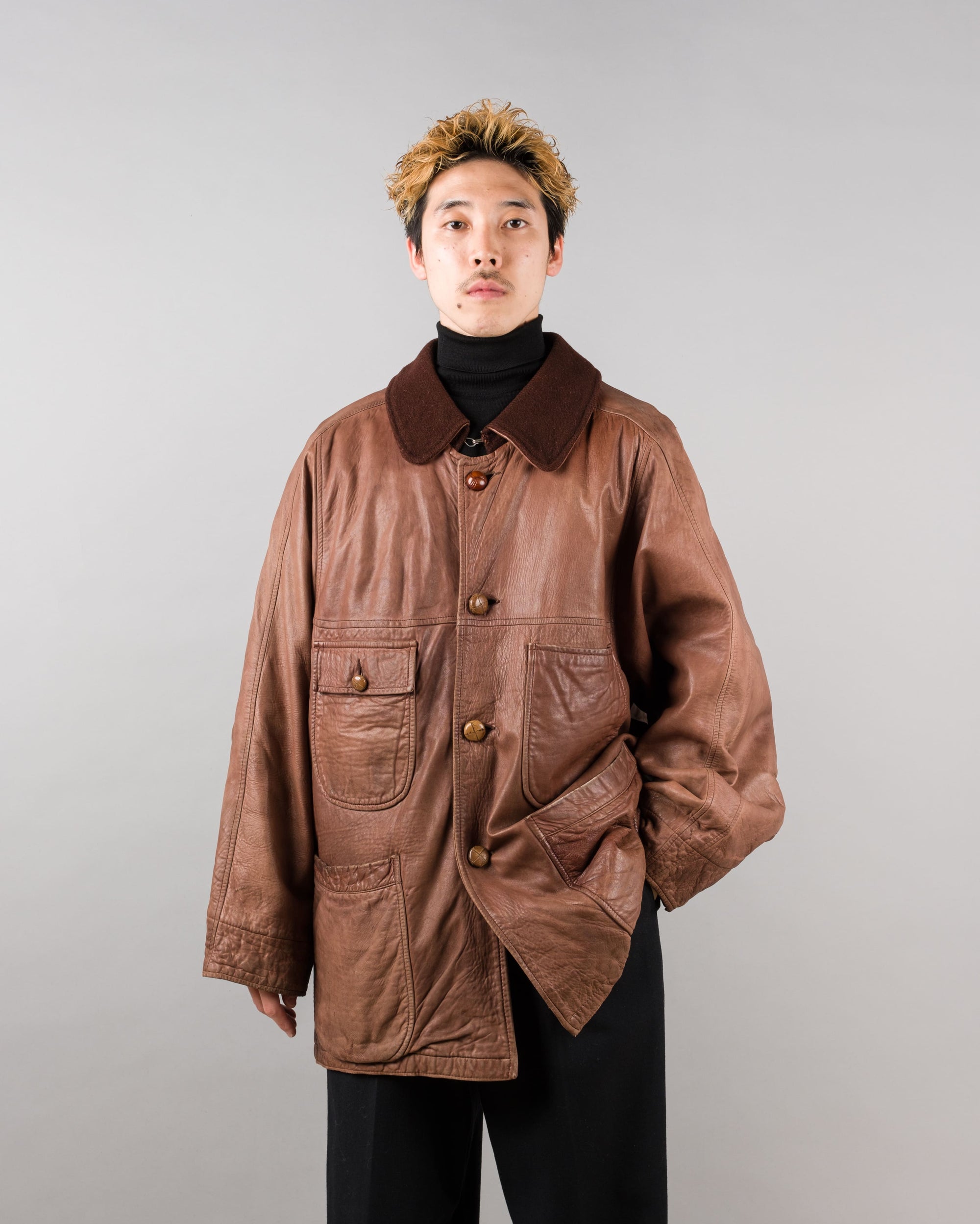 【87AW】Old C.P.Company Brown Leather 4 Pockets Jacket Size.48