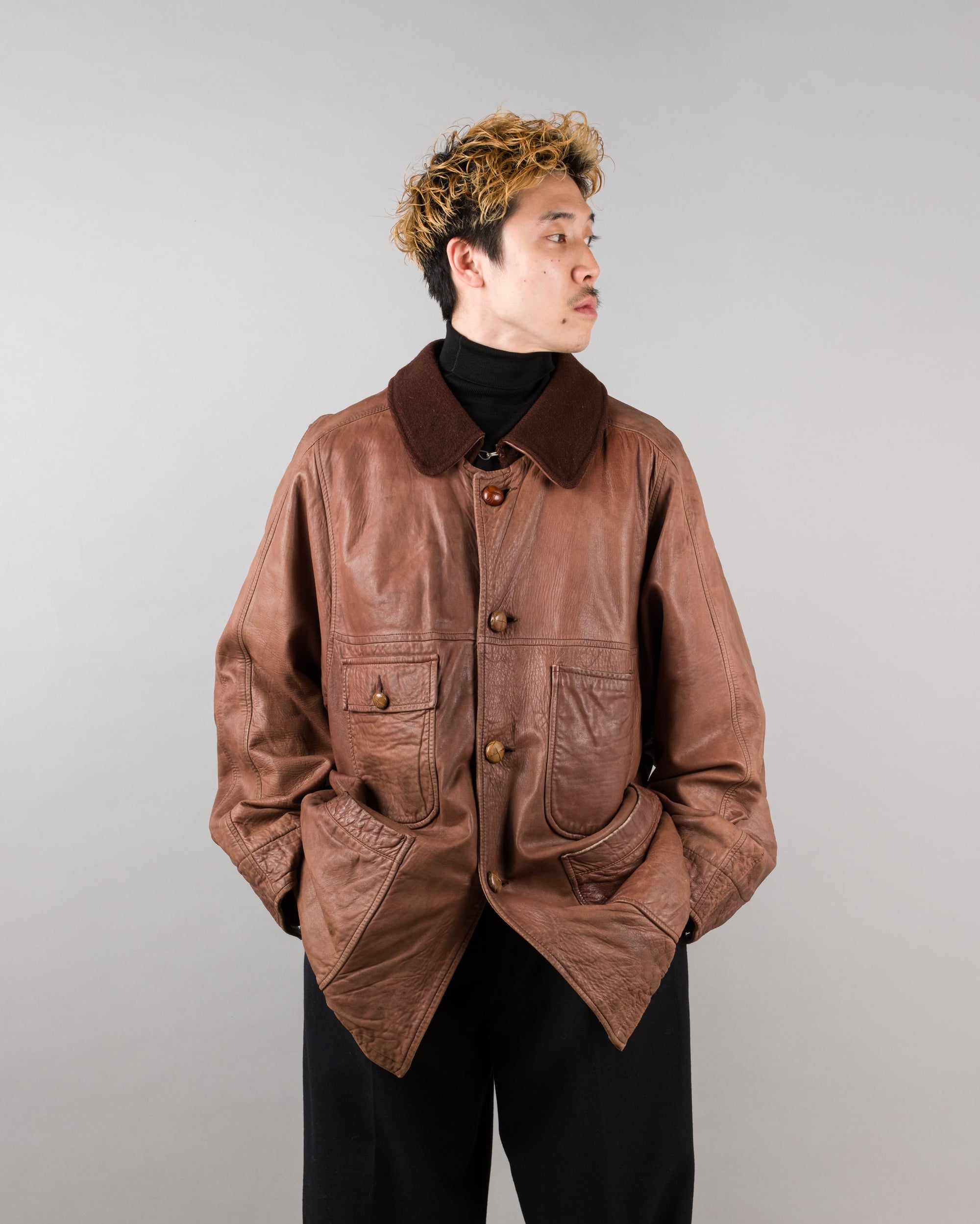 【87AW】Old C.P.Company Brown Leather 4 Pockets Jacket Size.48