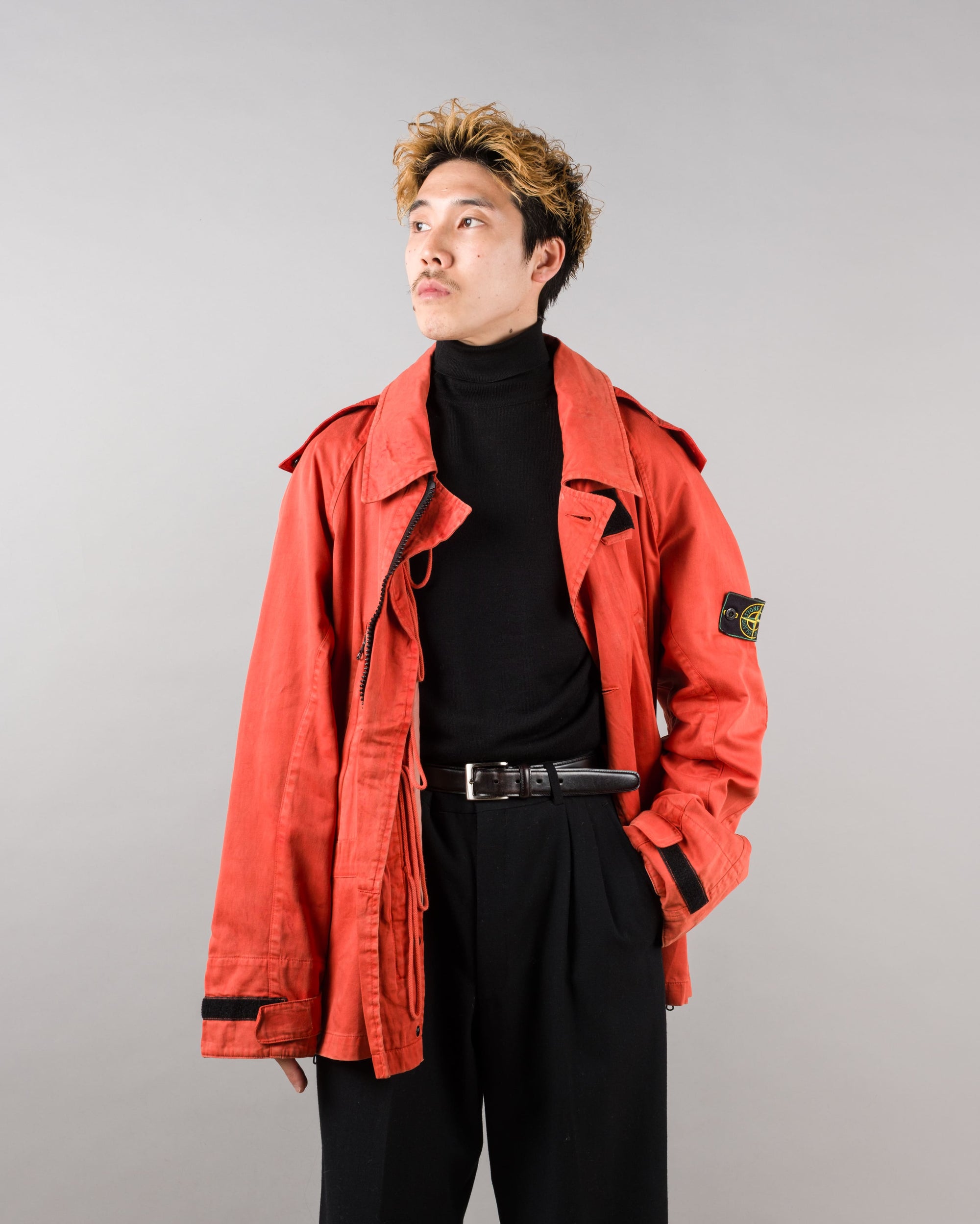 ［96AW］Old STONE ISLAND Garment Dyed Detachable Hood Raglan Sleeve Cotton Jacket Size.M "RASO GOMMATO" "Green Edge"