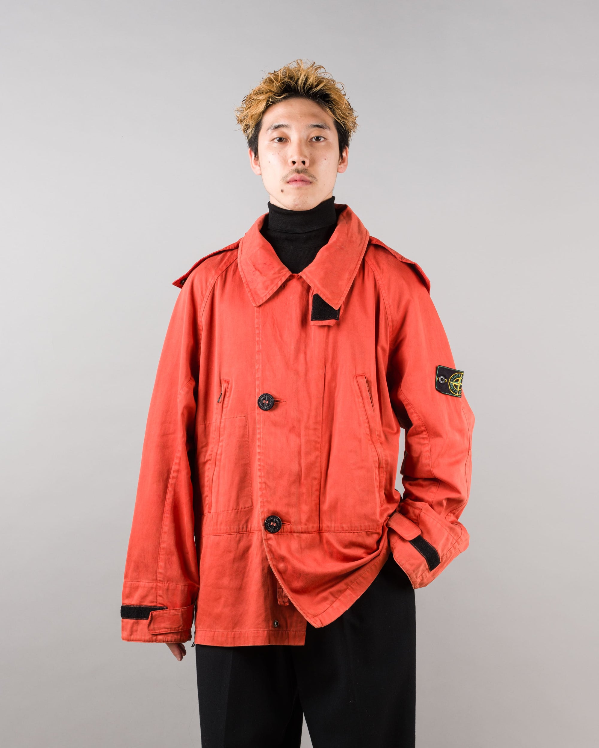 ［96AW］Old STONE ISLAND Garment Dyed Detachable Hood Raglan Sleeve Cotton Jacket Size.M "RASO GOMMATO" "Green Edge"