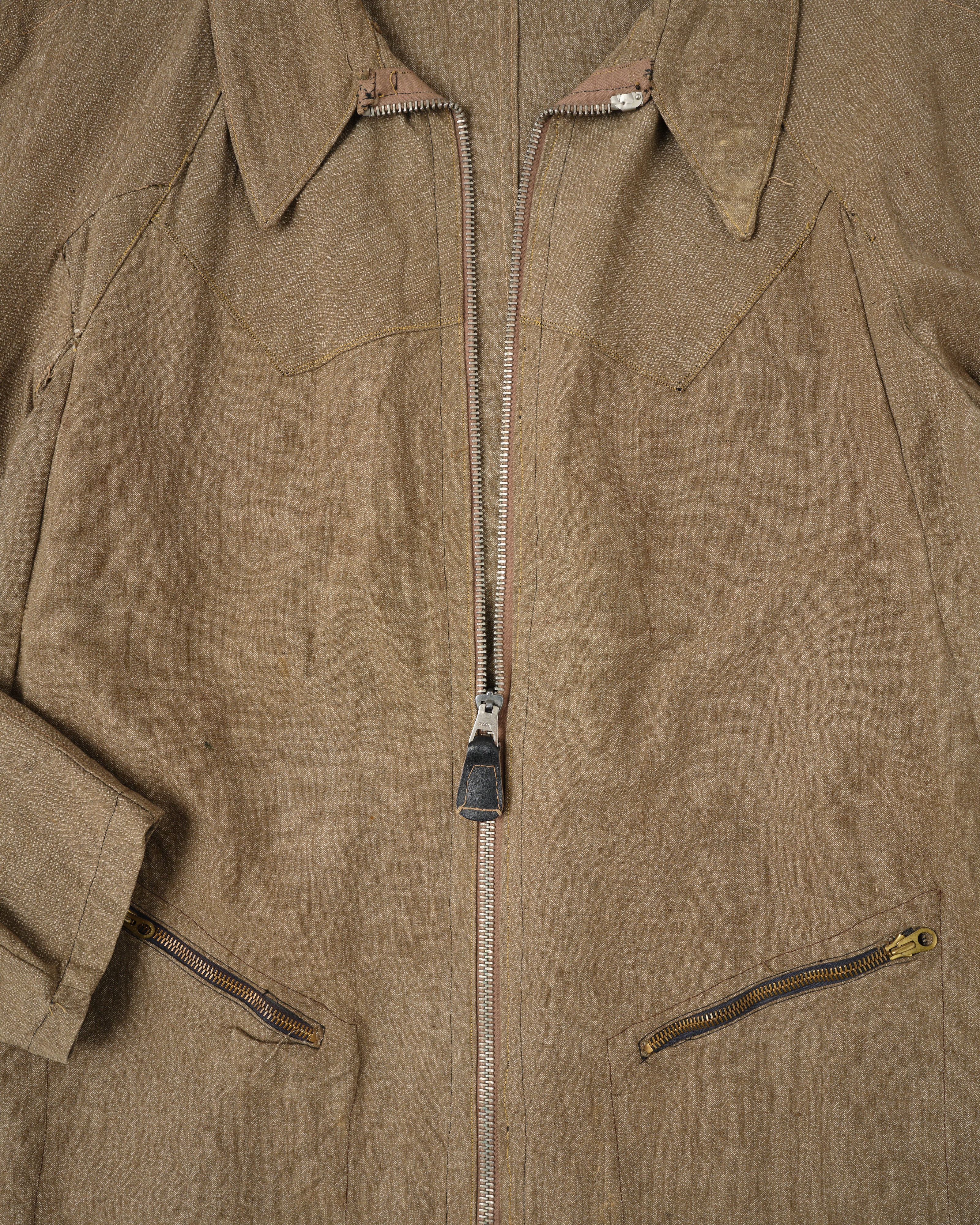 [~40’s] WWII German Air Force Brown Salt & Pepper Cotton Summer Flight Jacket "Tailor Made" "Lufwaffe"