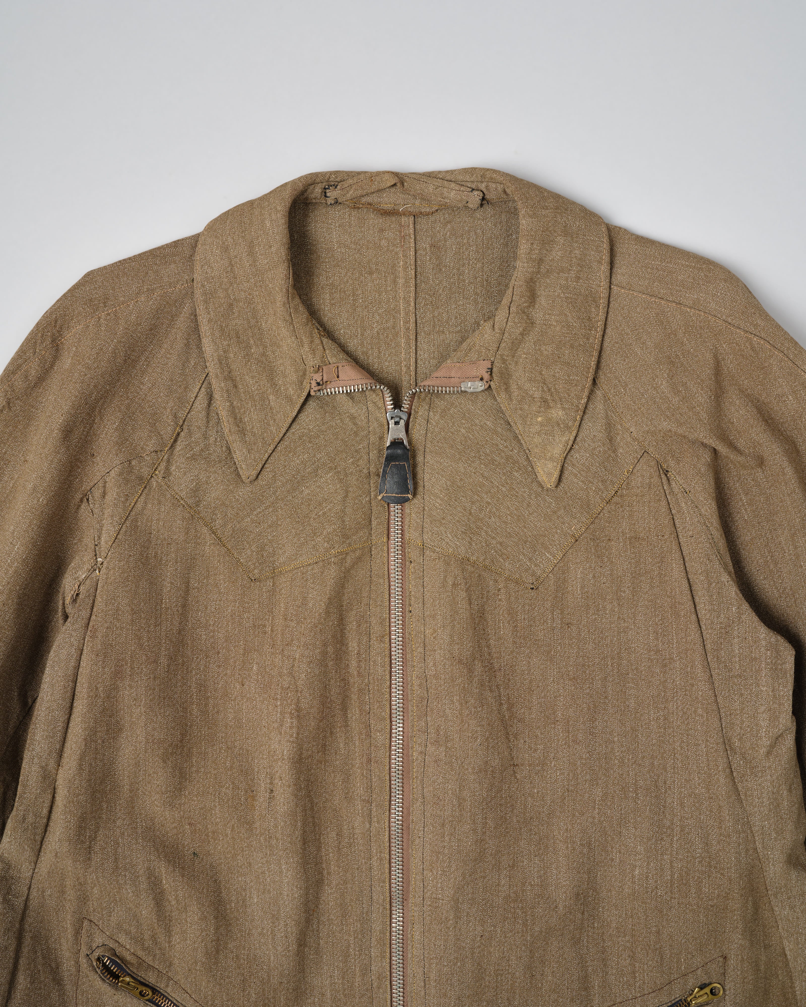 [~40’s] WWII German Air Force Brown Salt & Pepper Cotton Summer Flight Jacket "Tailor Made" "Lufwaffe"