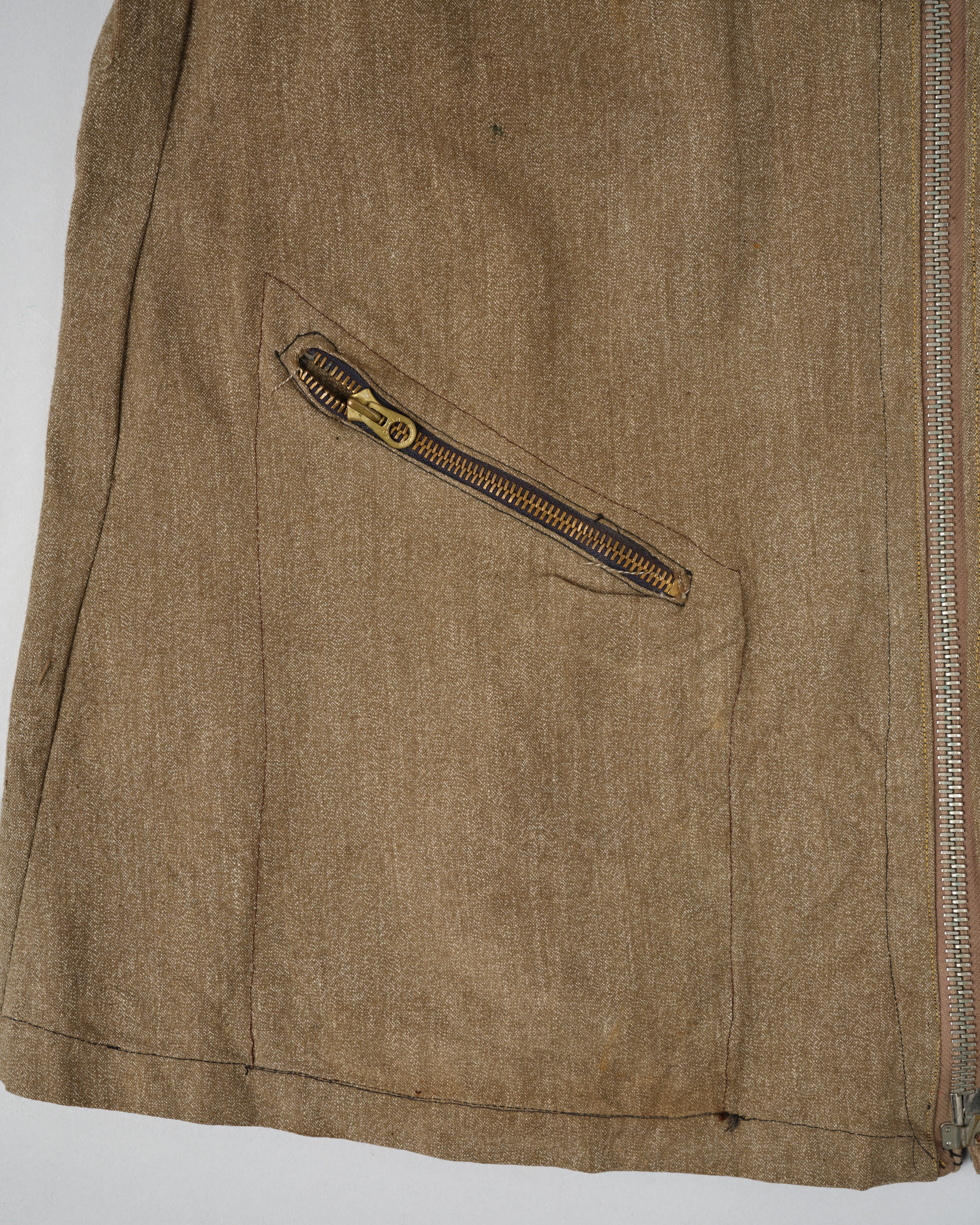 [~40’s] WWII German Air Force Brown Salt & Pepper Cotton Summer Flight Jacket "Tailor Made" "Lufwaffe"