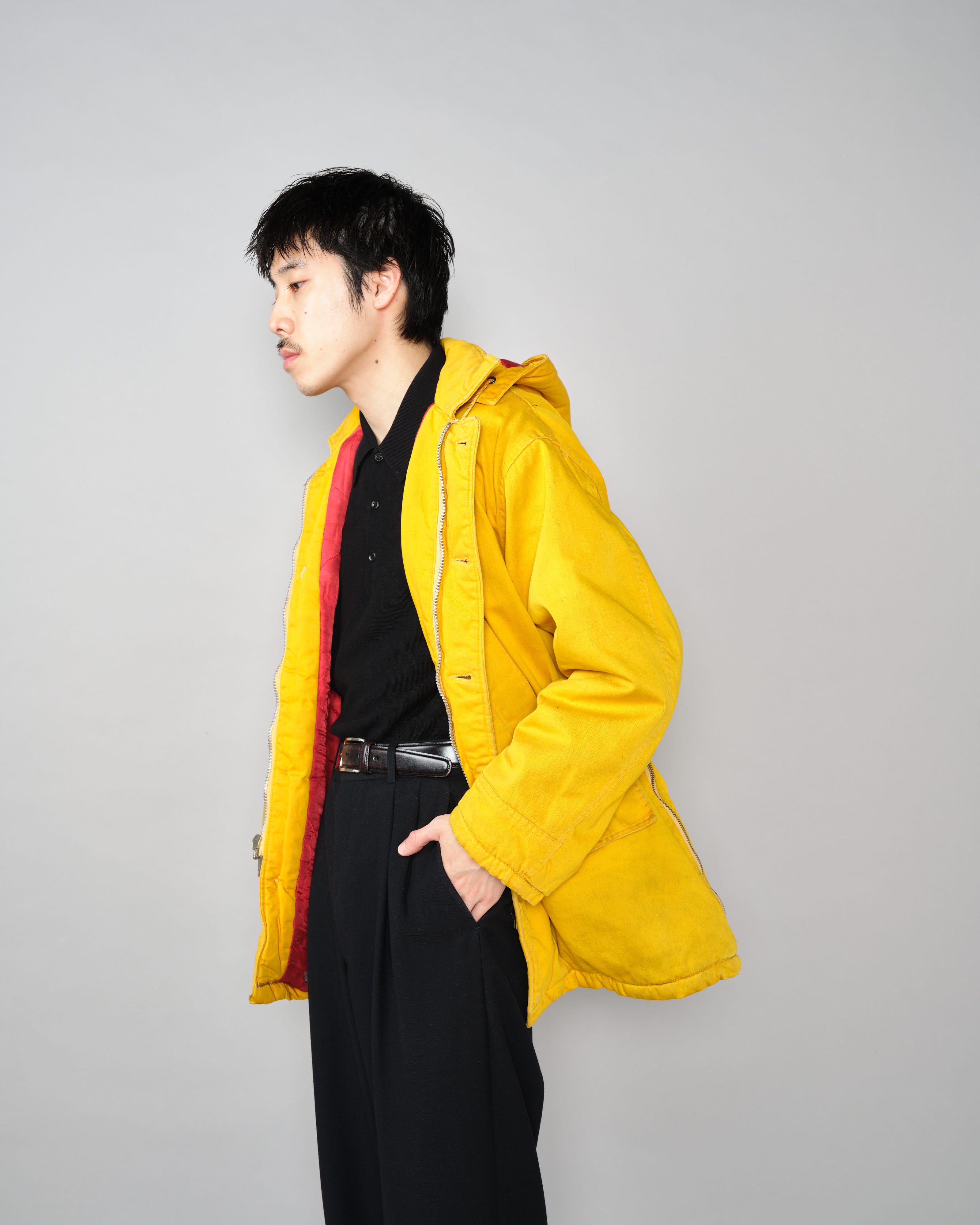 [~60's] 브리티시 빈티지 탈착식 후드 옐로우 코튼 새틴 마운티니어링 재킷