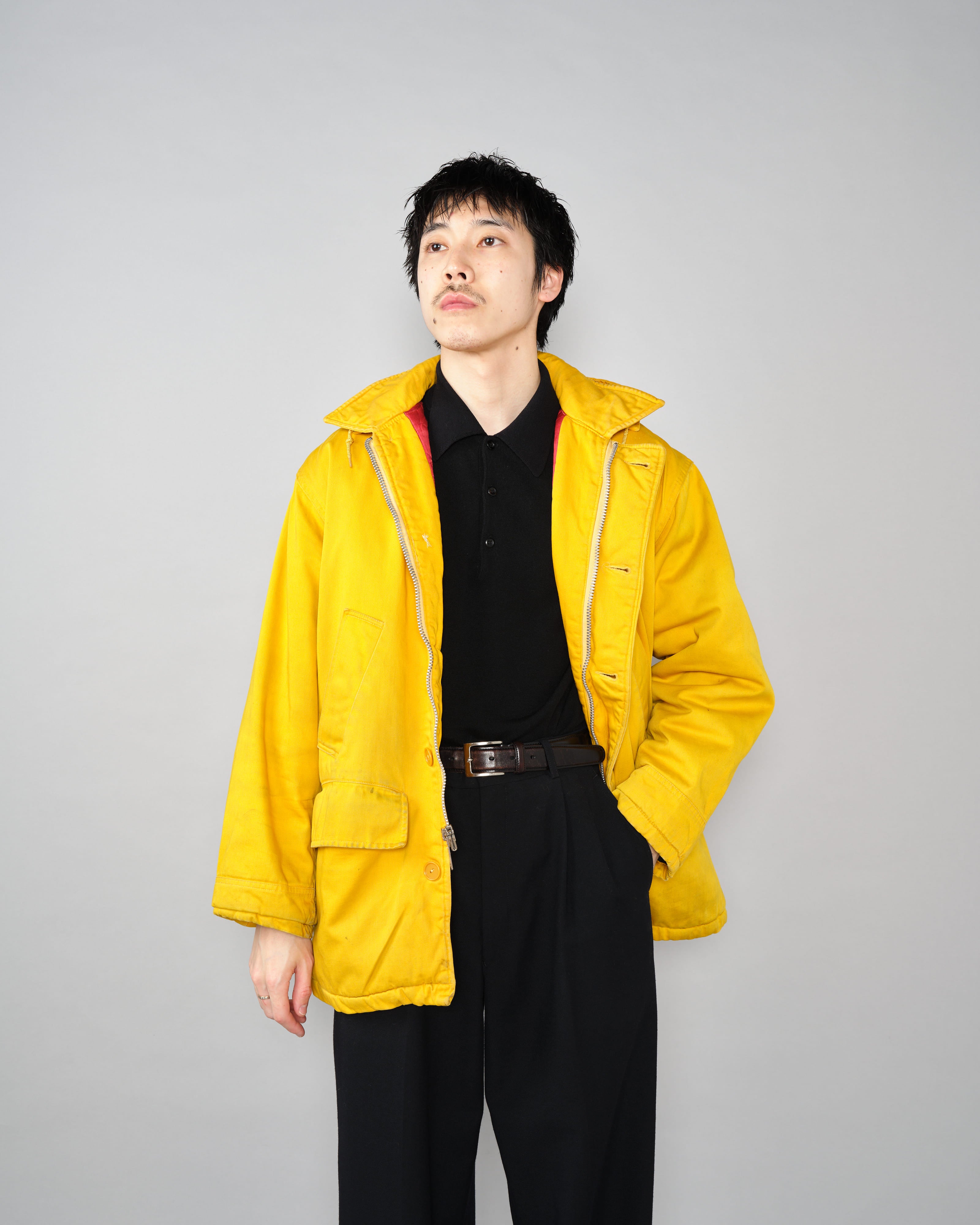 [~60's] 브리티시 빈티지 탈착식 후드 옐로우 코튼 새틴 마운티니어링 재킷