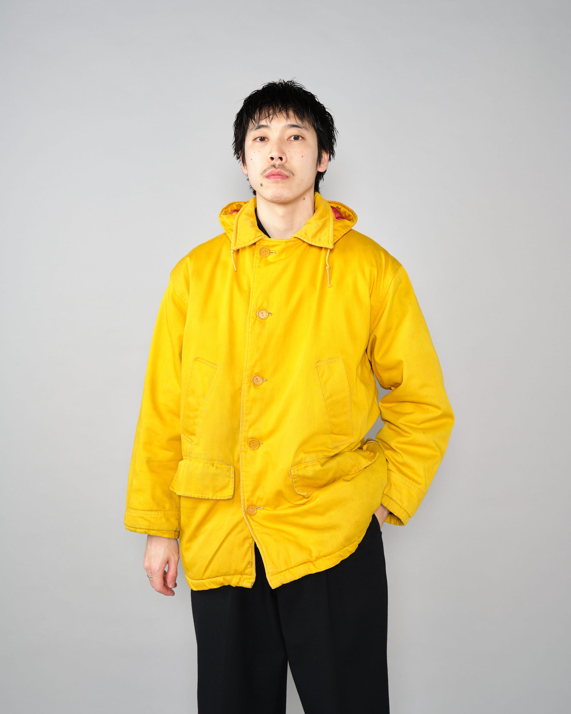 ［~60's］British Vintage Detachable Hood Yellow Cotton Satin Mountaineering Jacket