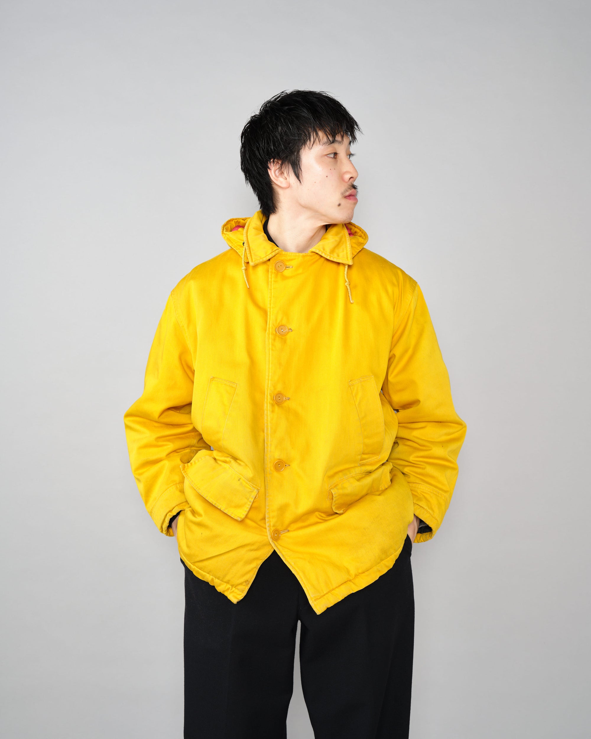 ［~60's］British Vintage Detachable Hood Yellow Cotton Satin Mountaineering Jacket