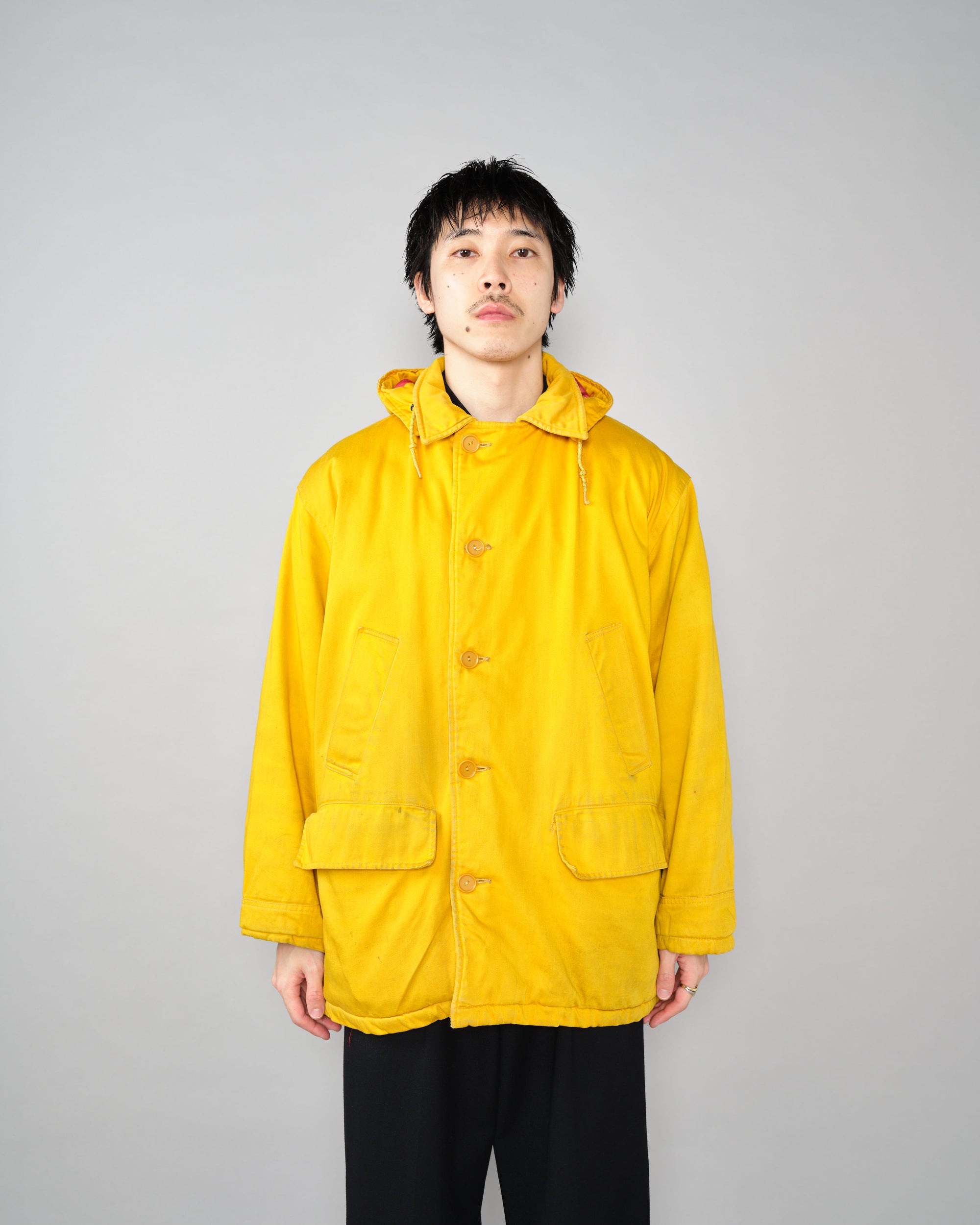 ［~60's］British Vintage Detachable Hood Yellow Cotton Satin Mountaineering Jacket