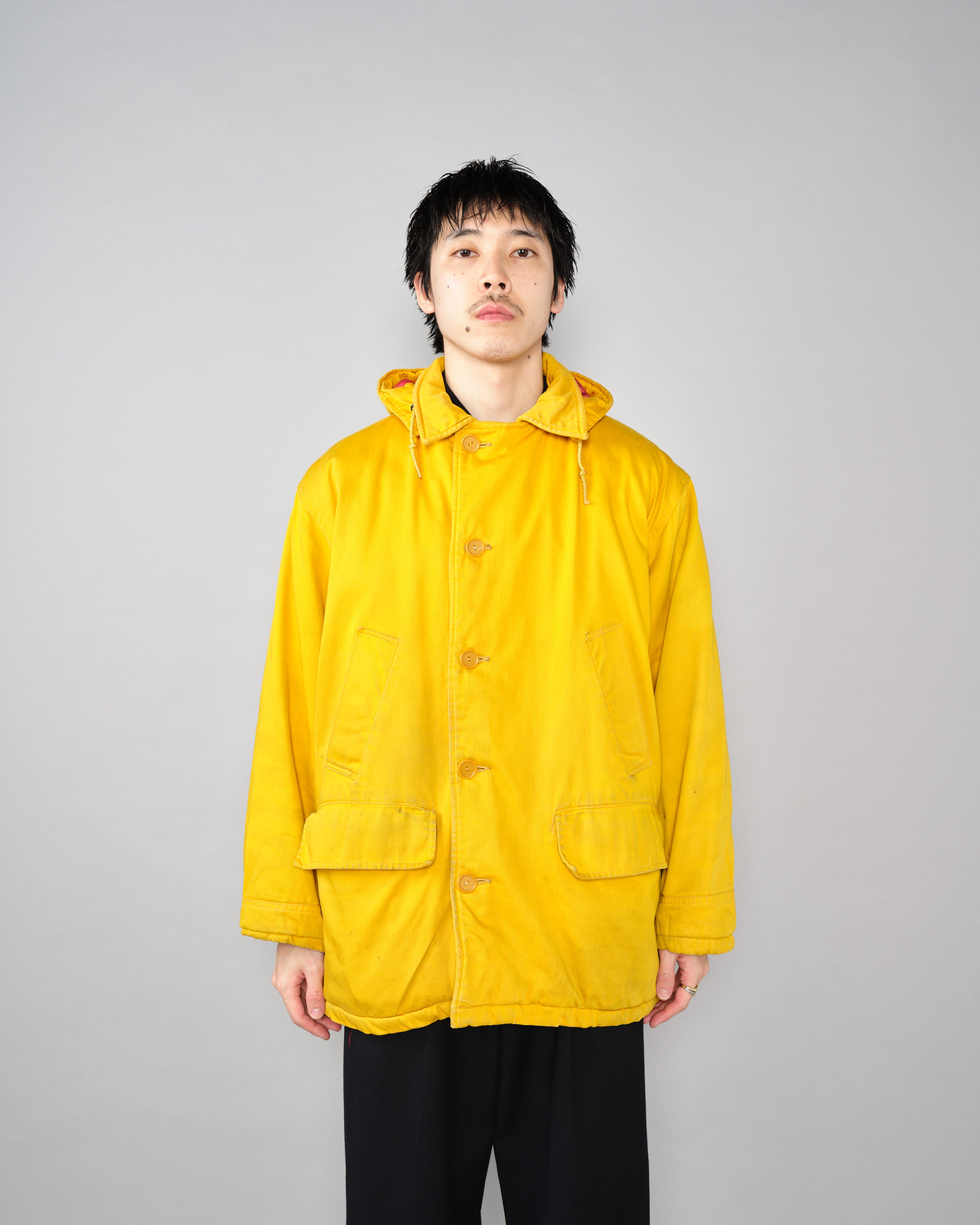 [~60's] 브리티시 빈티지 탈착식 후드 옐로우 코튼 새틴 마운티니어링 재킷