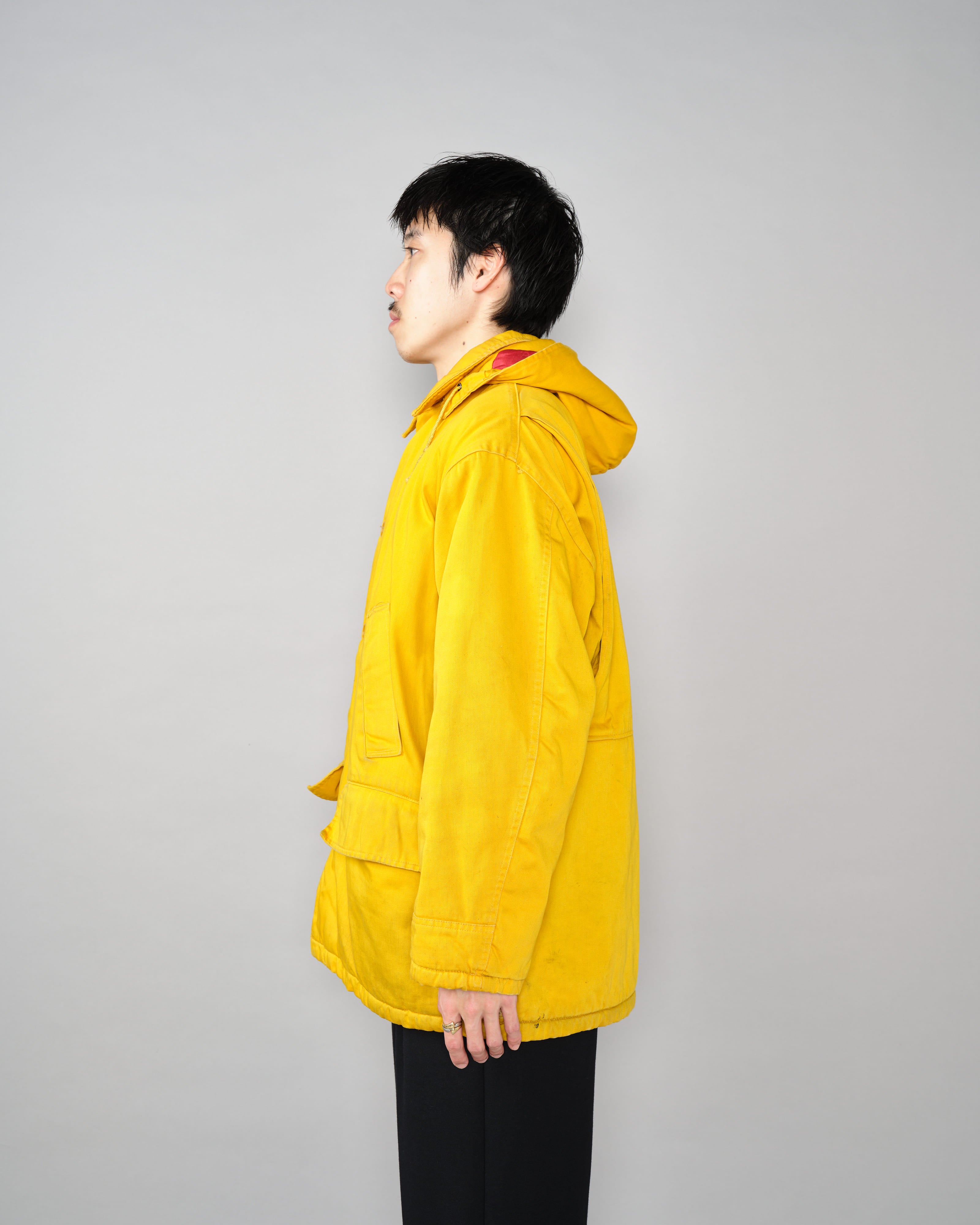 [~60's] 브리티시 빈티지 탈착식 후드 옐로우 코튼 새틴 마운티니어링 재킷