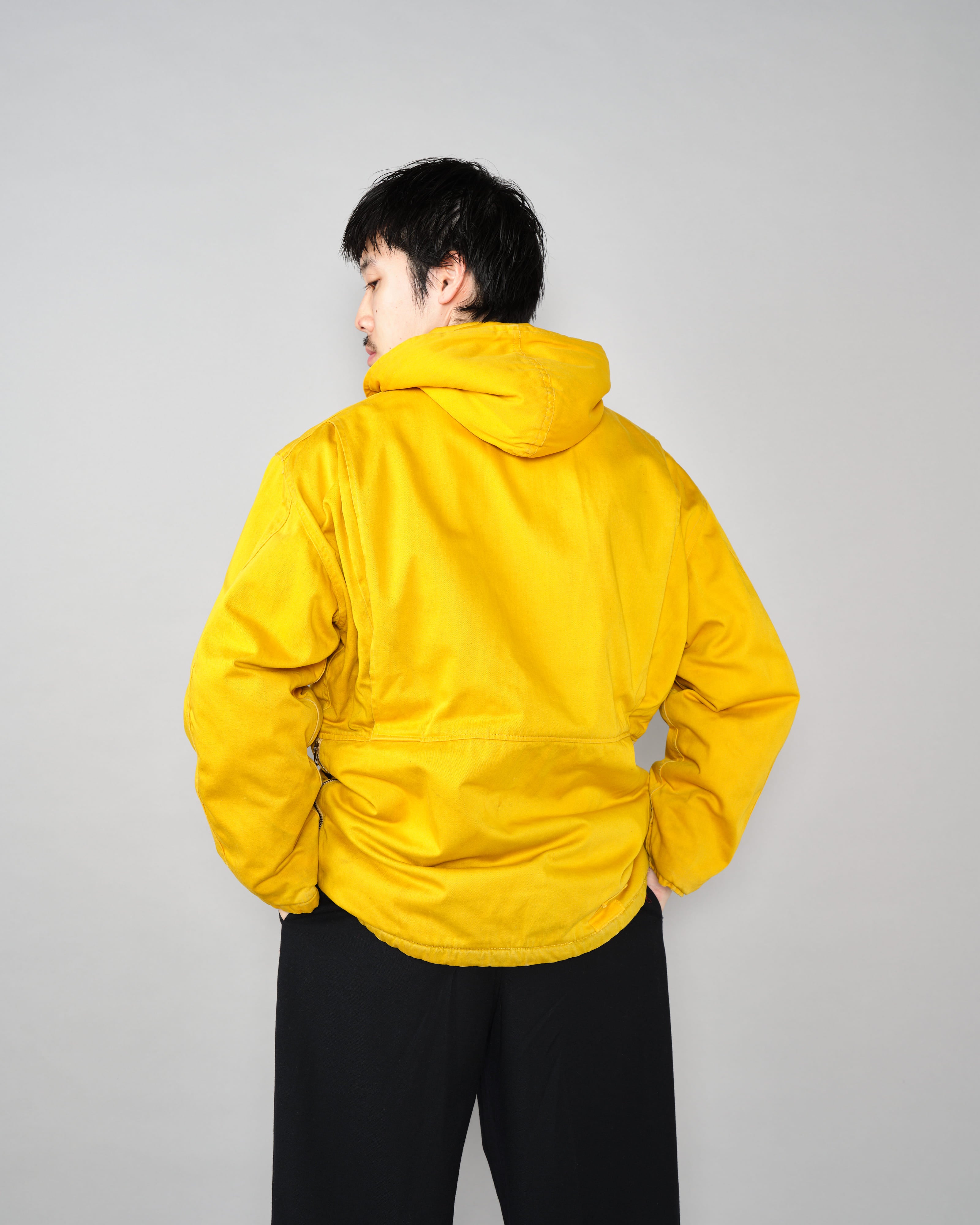 [~60's] 브리티시 빈티지 탈착식 후드 옐로우 코튼 새틴 마운티니어링 재킷