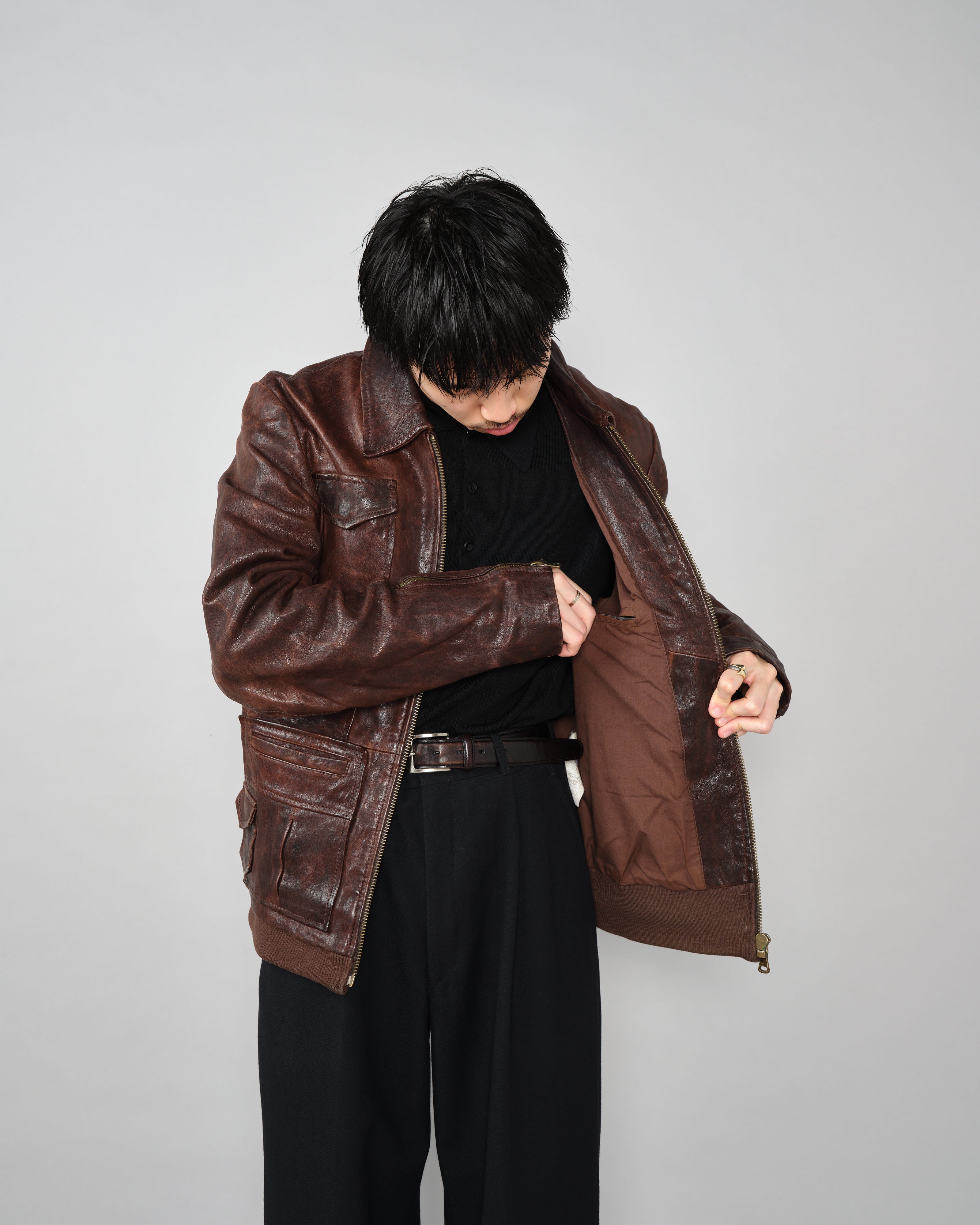 [~00’s] Old DOLCE&GABBANA Multi Pocket Leather Jacket Size.50