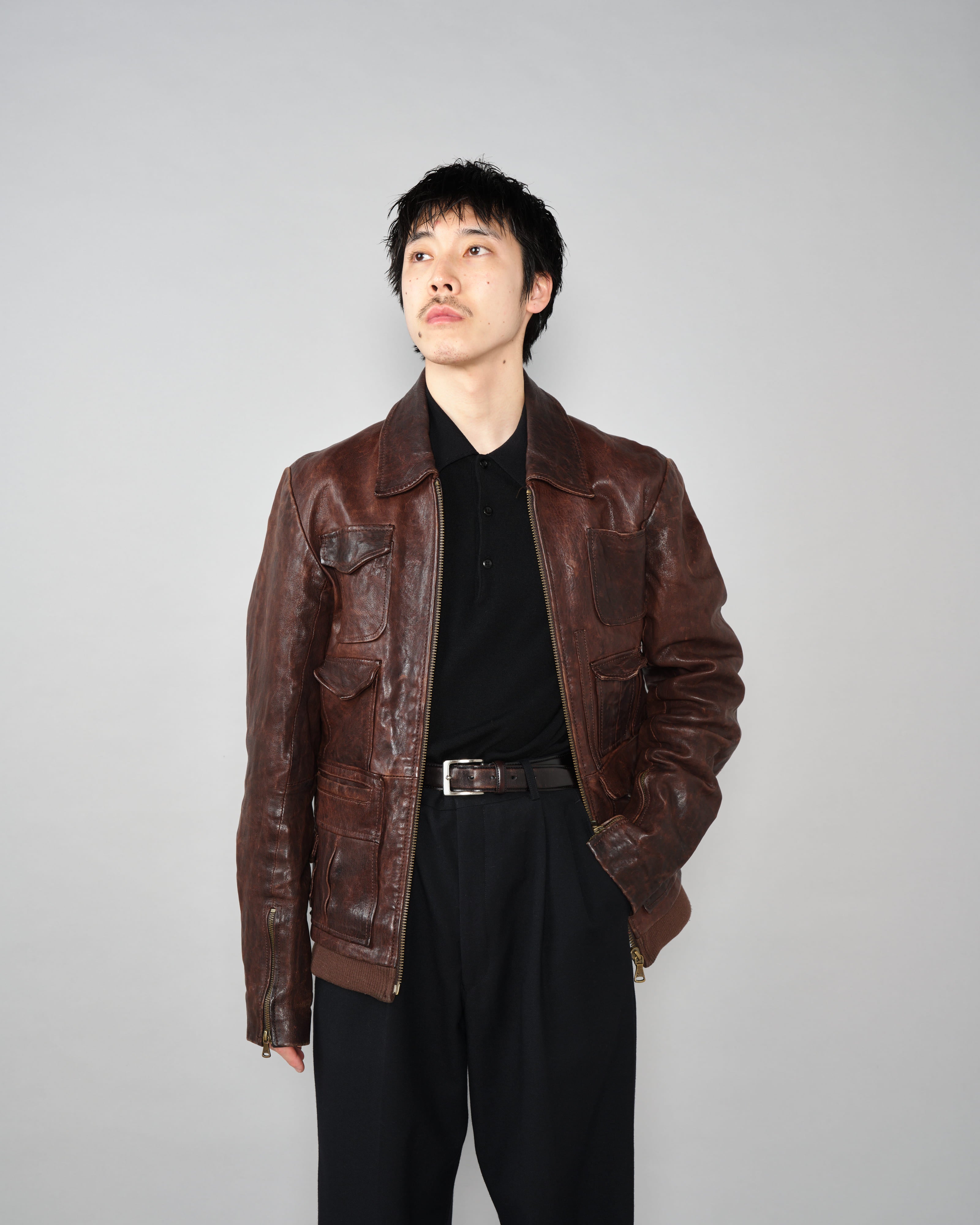 [~00’s] Old DOLCE&GABBANA Multi Pocket Leather Jacket Size.50