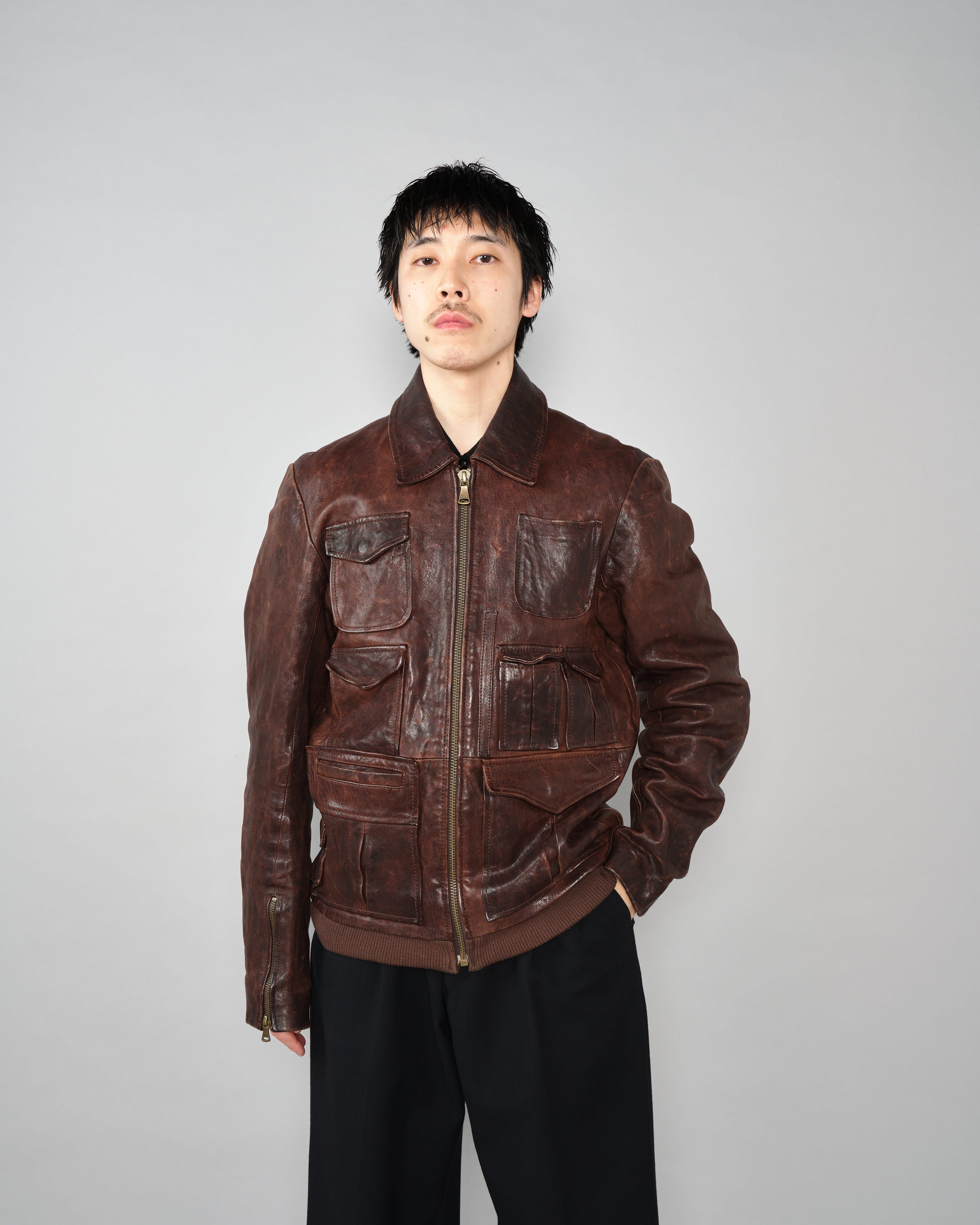 [~00’s] Old DOLCE&GABBANA Multi Pocket Leather Jacket Size.50