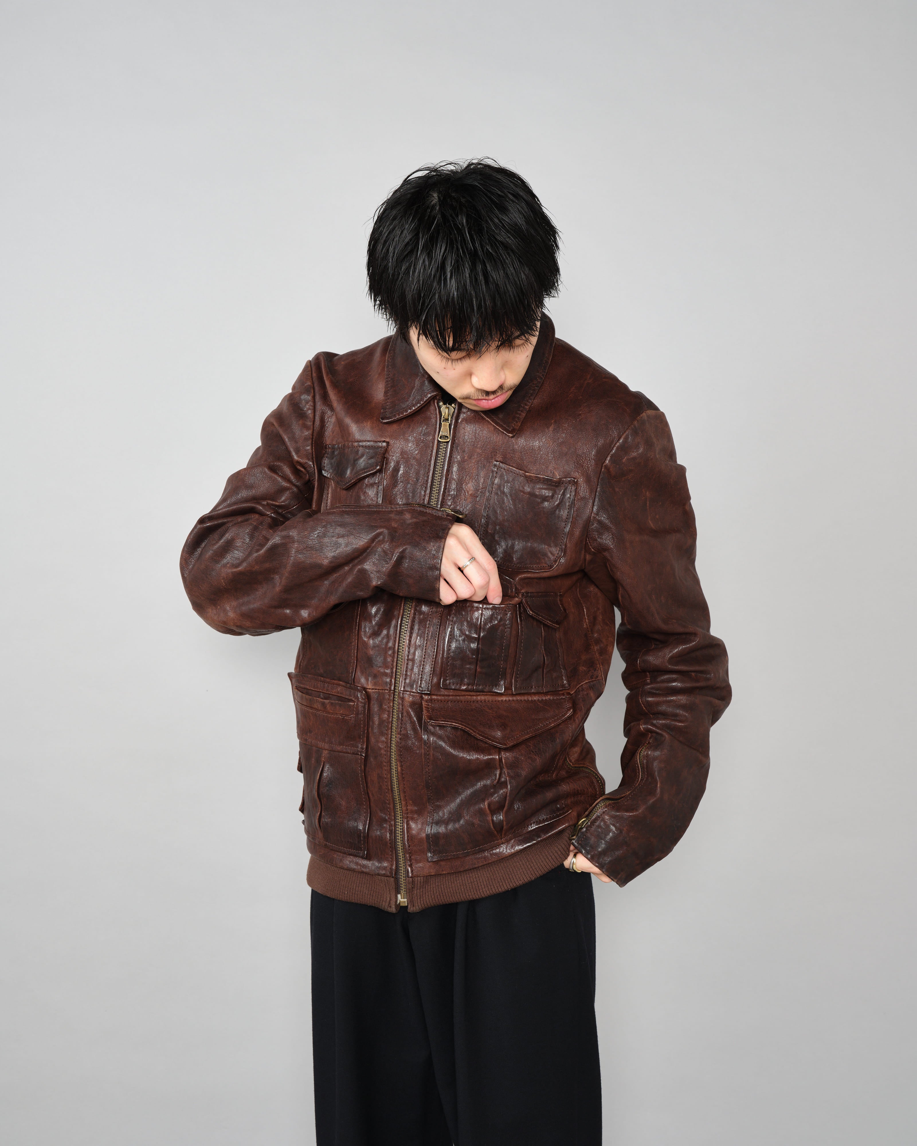 [~00’s] Old DOLCE&GABBANA Multi Pocket Leather Jacket Size.50