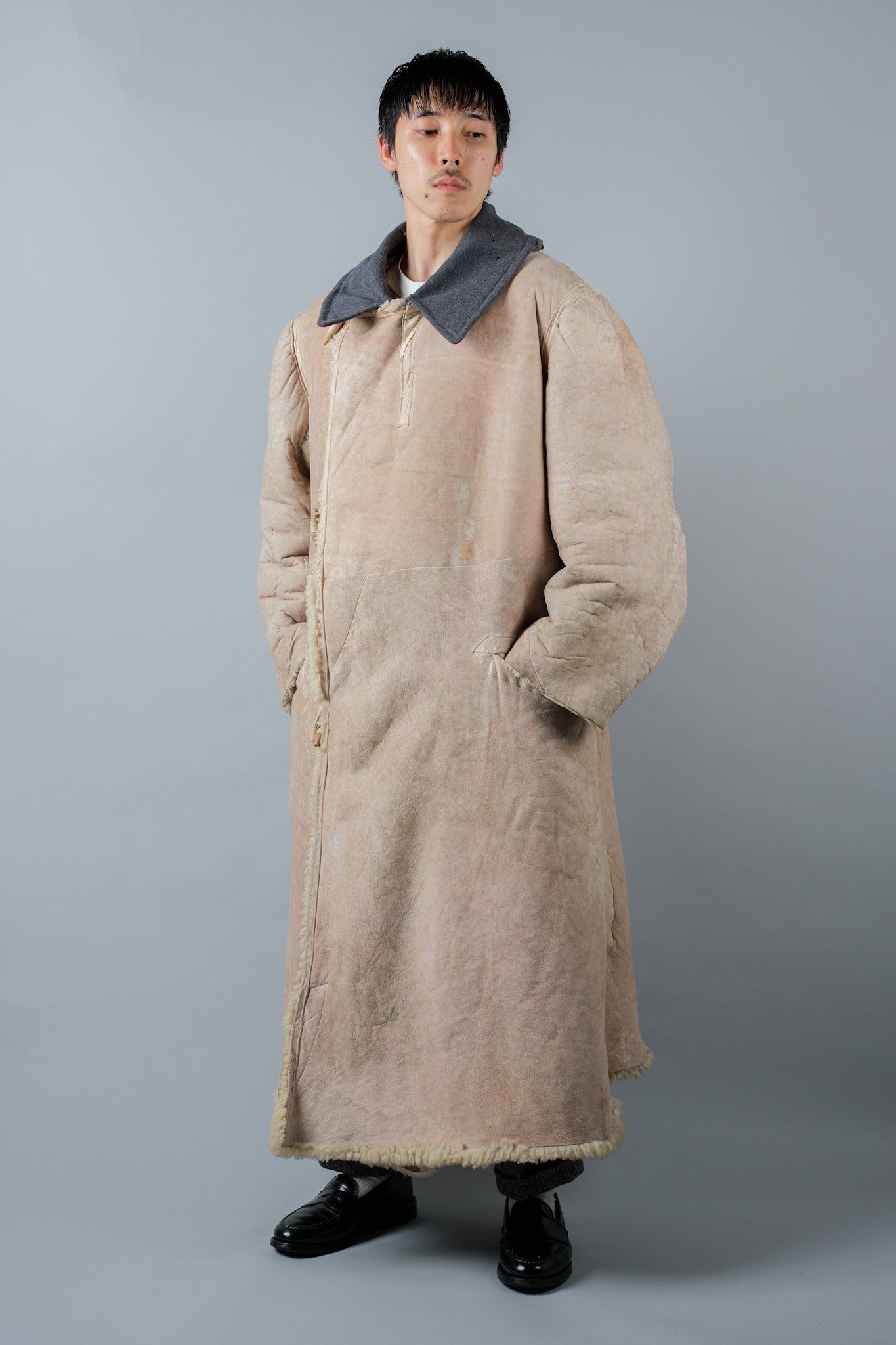 【~40's】WWⅡ German Army Sheepskin Fur Lined Winter Greatcoat "Wehrmacht"