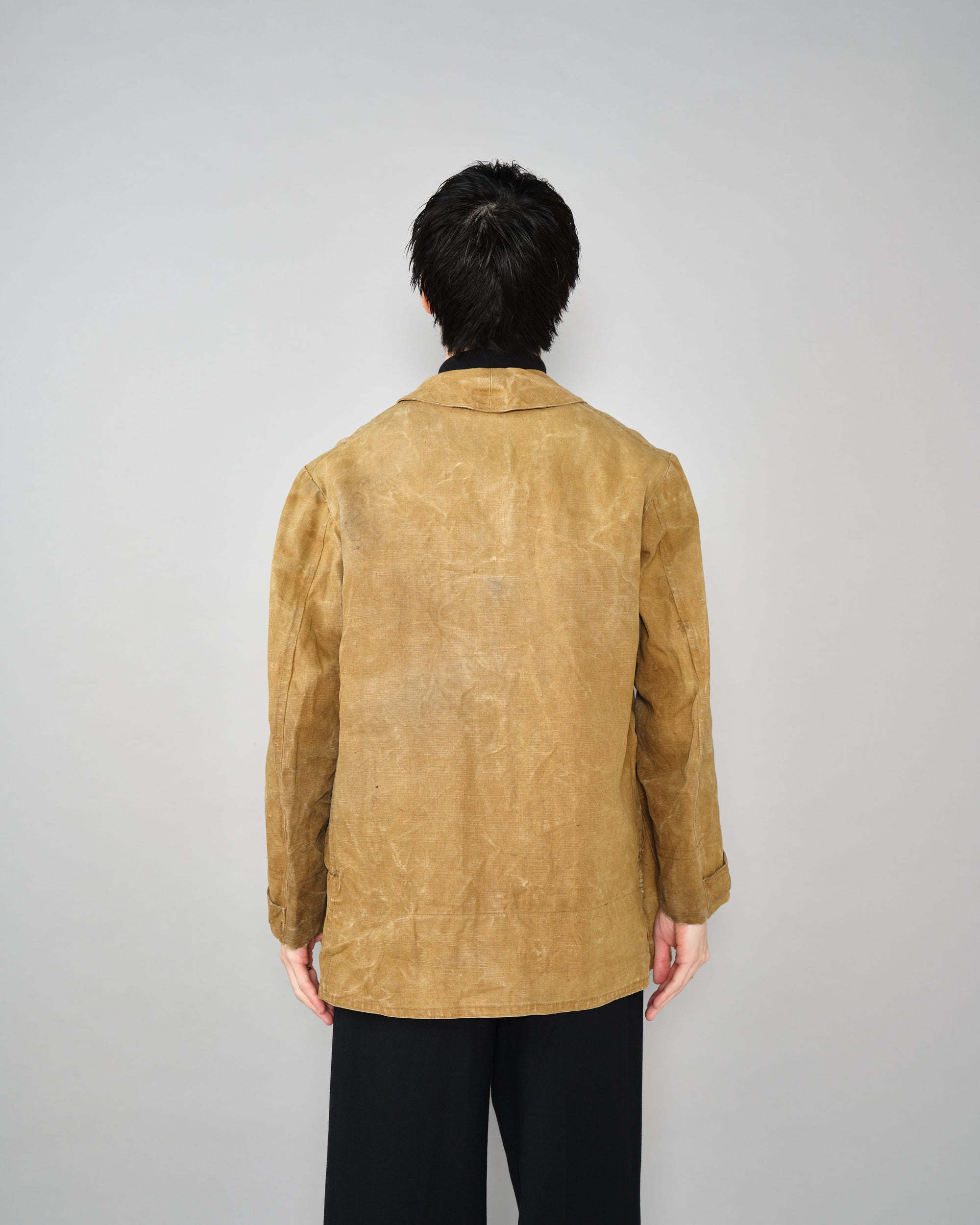 ［~30’s］French Vintage Linen Canvas Hunting Jacket With Chin Strap