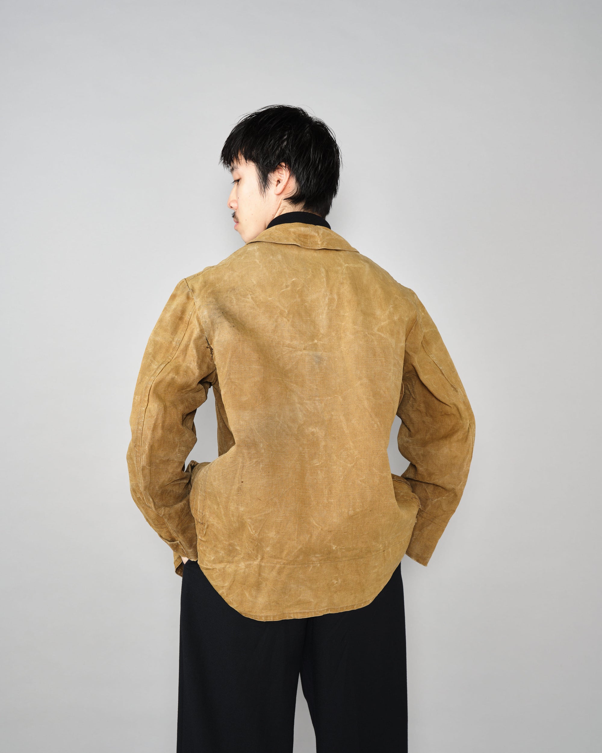 ［~30’s］French Vintage Linen Canvas Hunting Jacket With Chin Strap