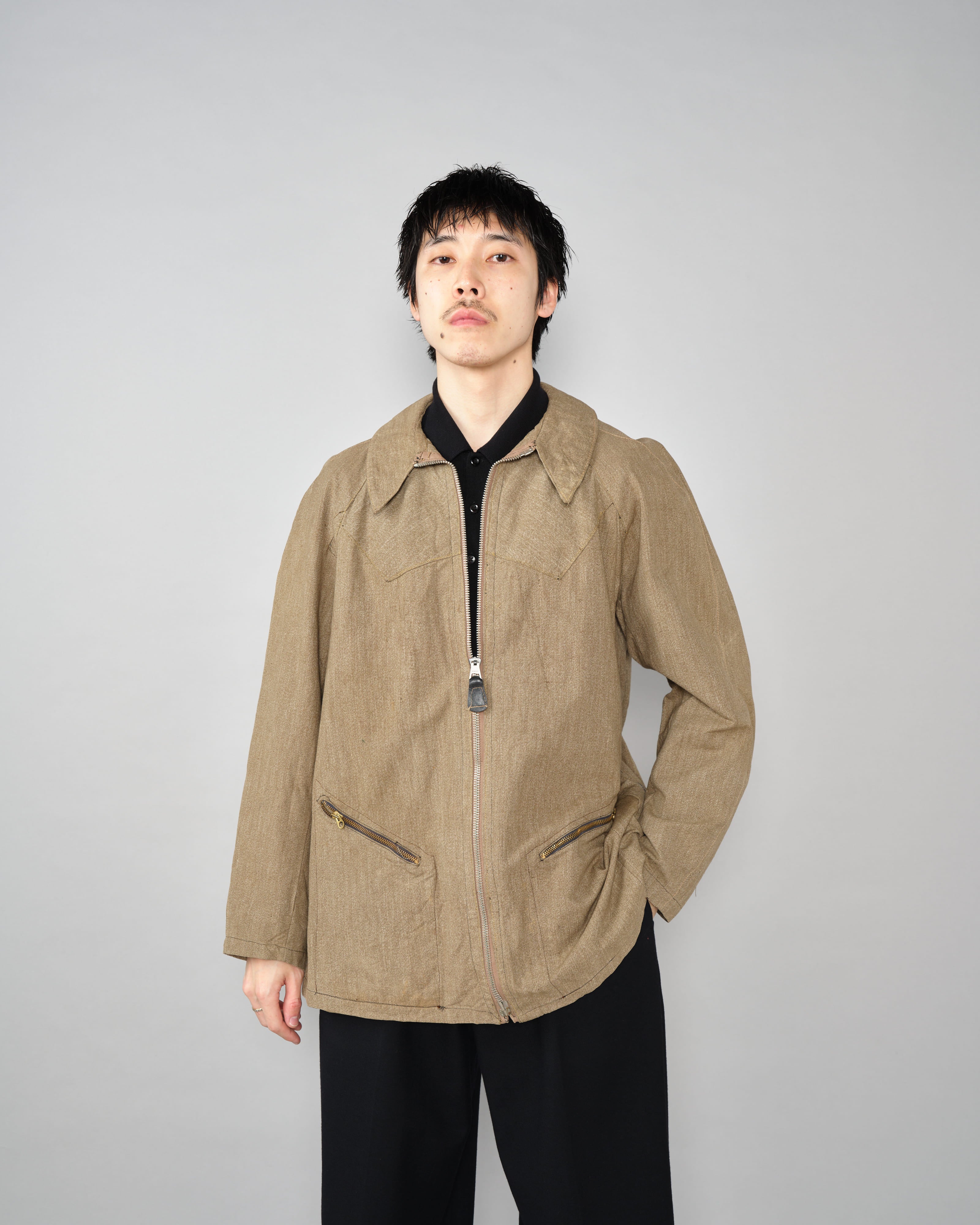 [~40’s] WWII German Air Force Brown Salt & Pepper Cotton Summer Flight Jacket "Tailor Made" "Lufwaffe"