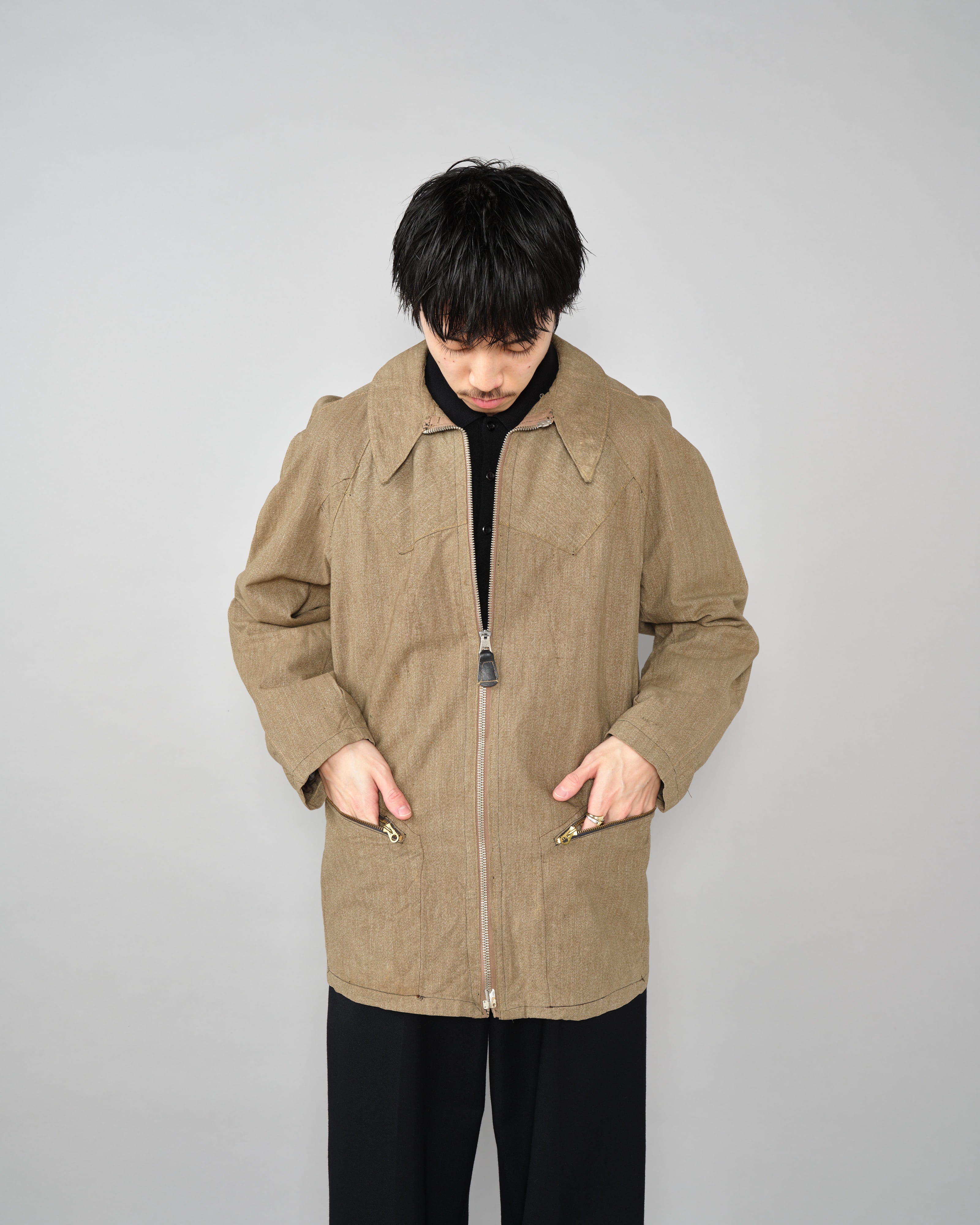 [~40’s] WWII German Air Force Brown Salt & Pepper Cotton Summer Flight Jacket "Tailor Made" "Lufwaffe"