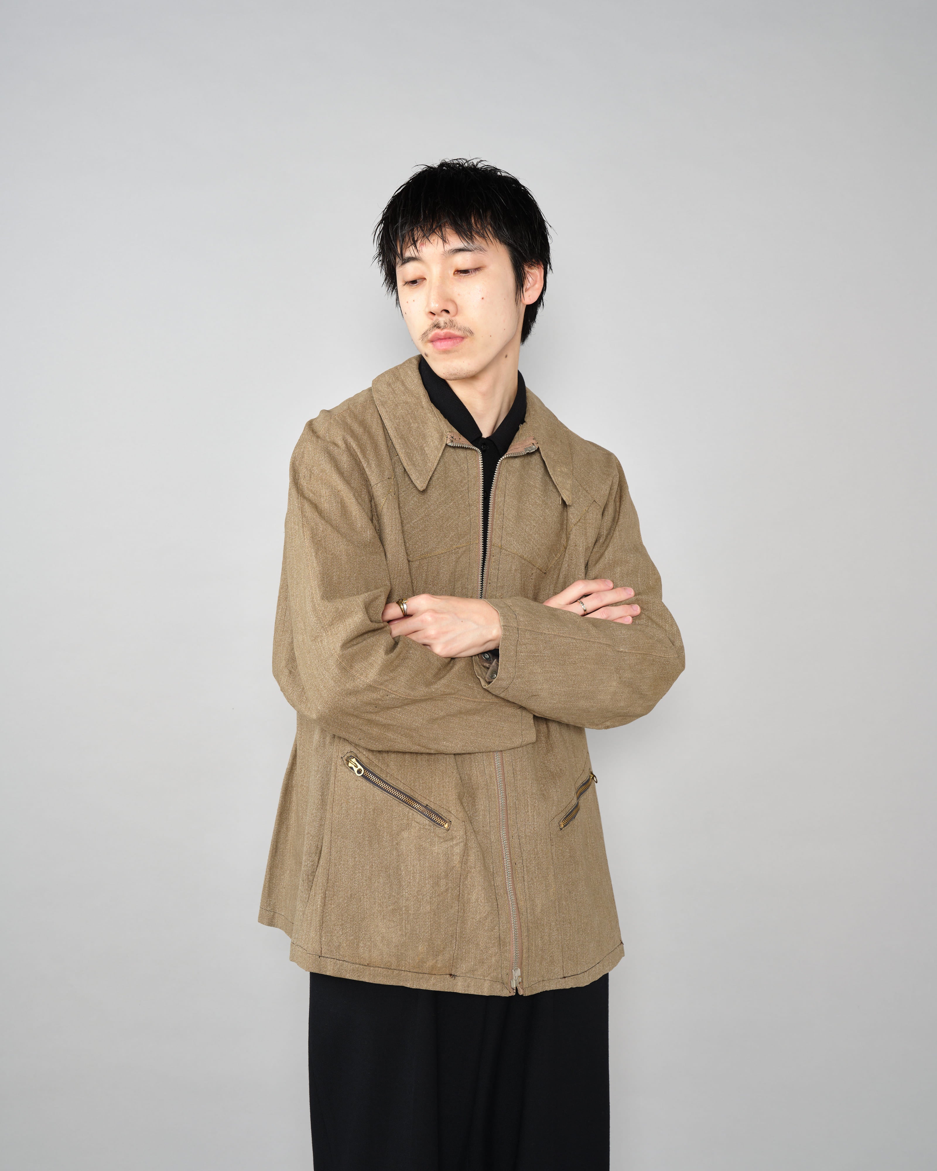 [~40’s] WWII German Air Force Brown Salt & Pepper Cotton Summer Flight Jacket "Tailor Made" "Lufwaffe"