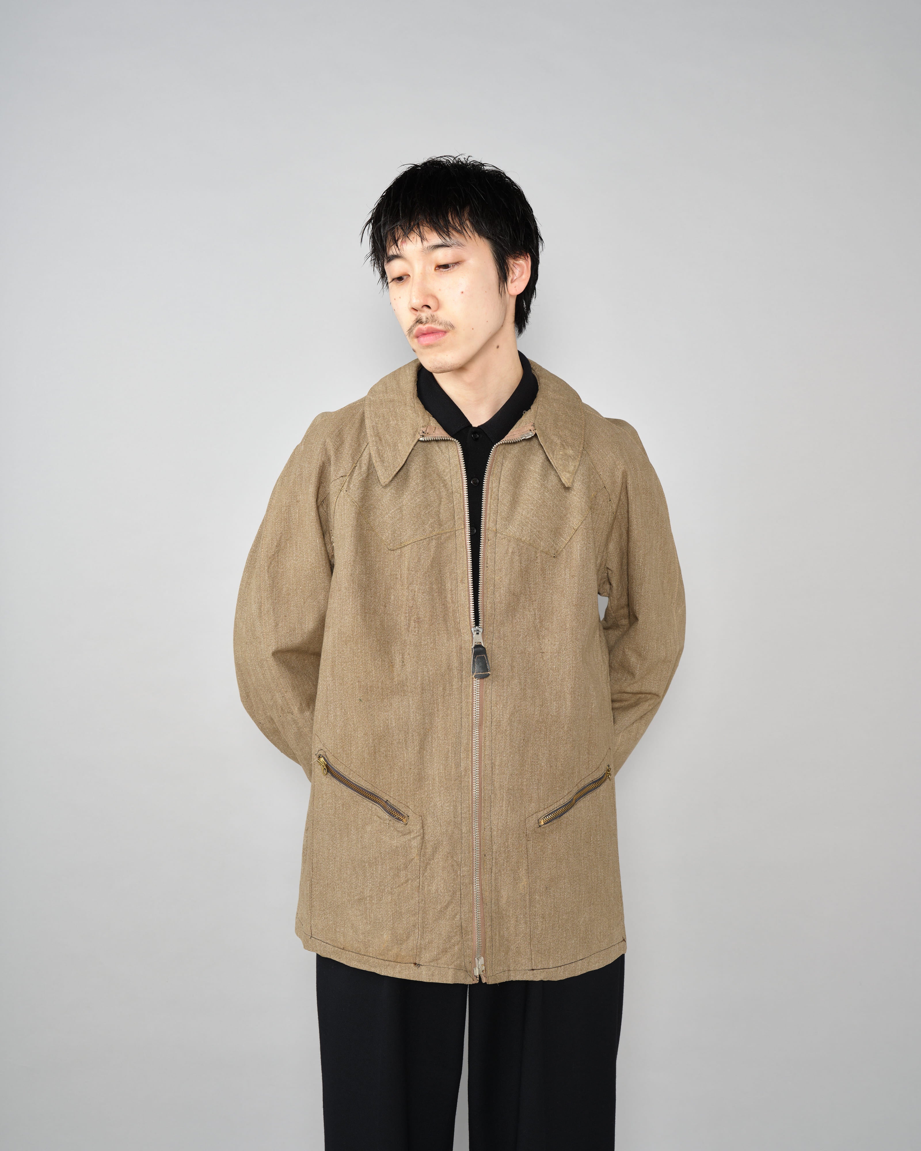 [~40’s] WWII German Air Force Brown Salt & Pepper Cotton Summer Flight Jacket "Tailor Made" "Lufwaffe"